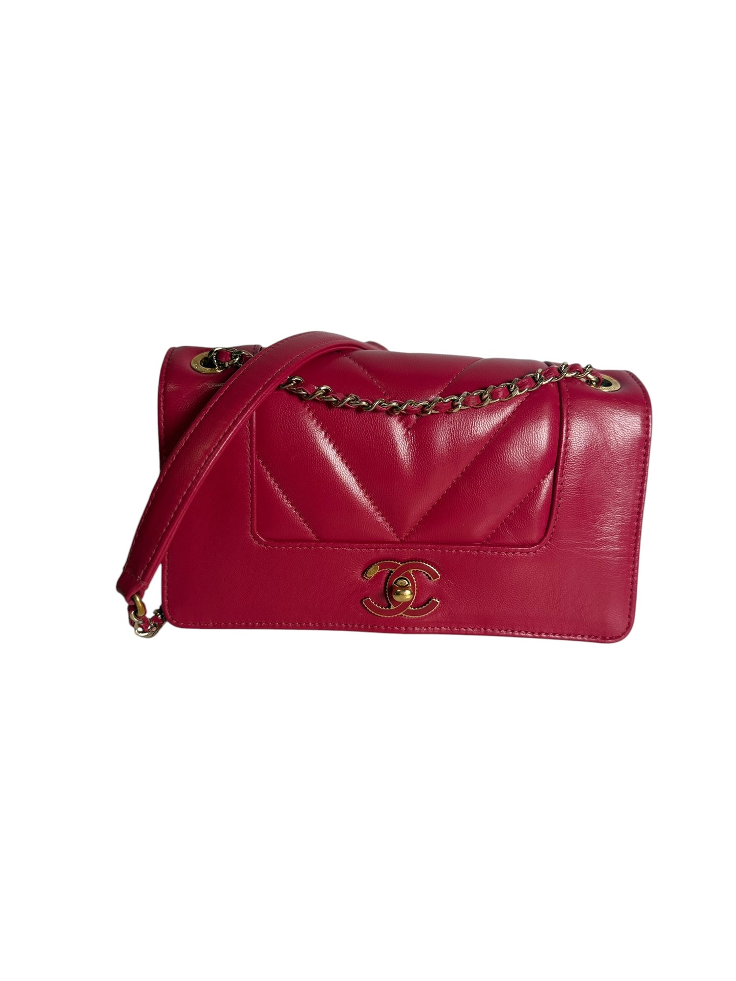 Chanel Chevron Flap Shoulder Bag Red T8049