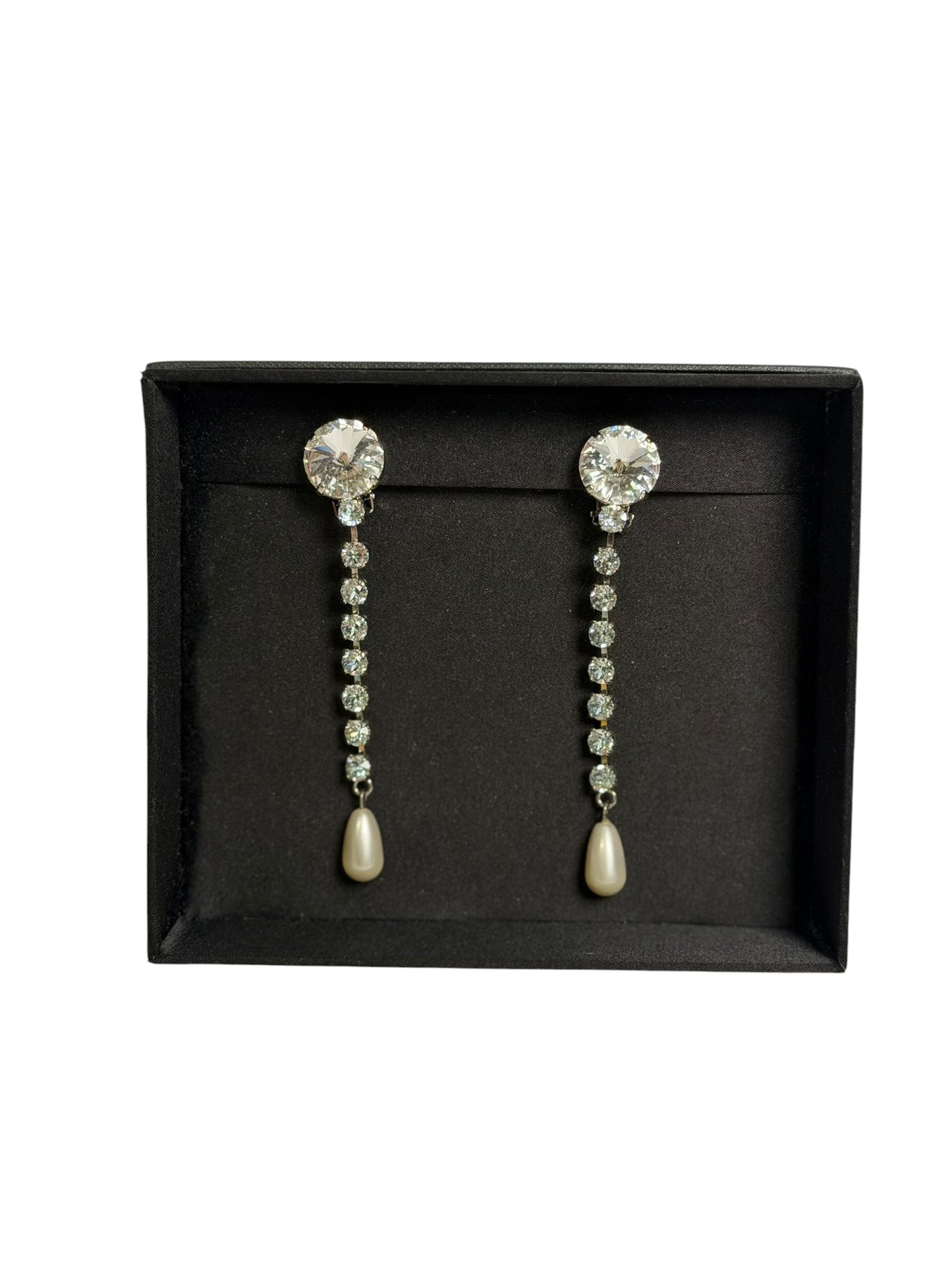 Miu Miu Crystal Pearl Drop Earrings Silver T4788