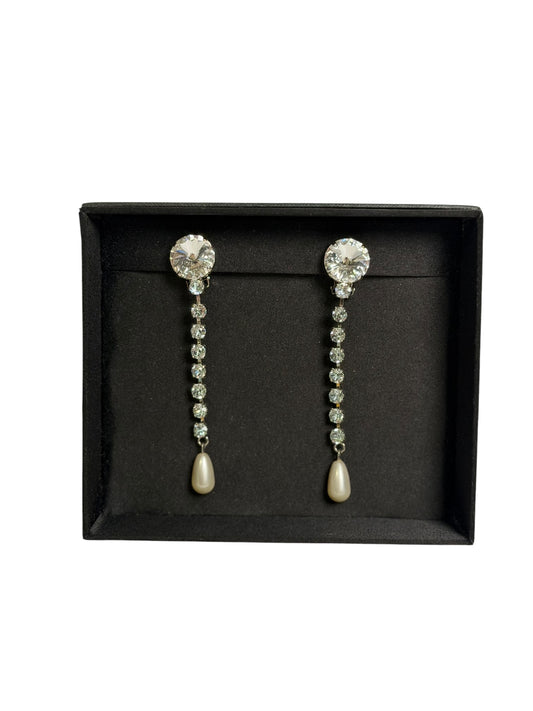 Miu Miu Crystal Pearl Drop Earrings Silver T4788