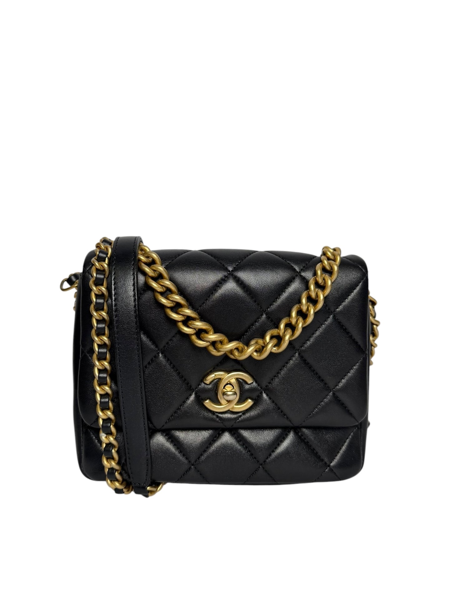 Chanel Black Lambskin Flap Side Logo GHW