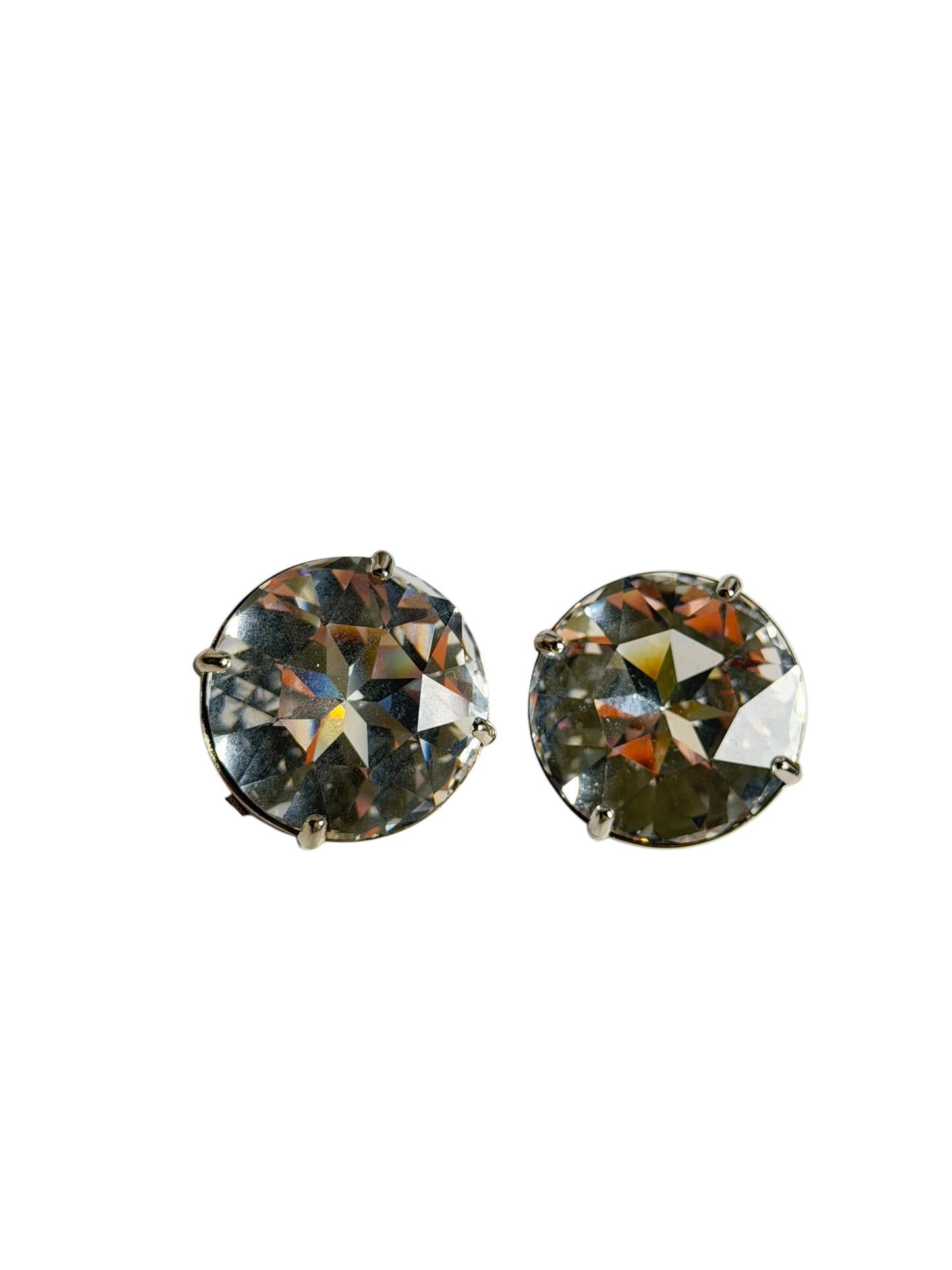 Miu Miu Oversized Crystal Stud Clip-On Earrings Silver Clear T4760