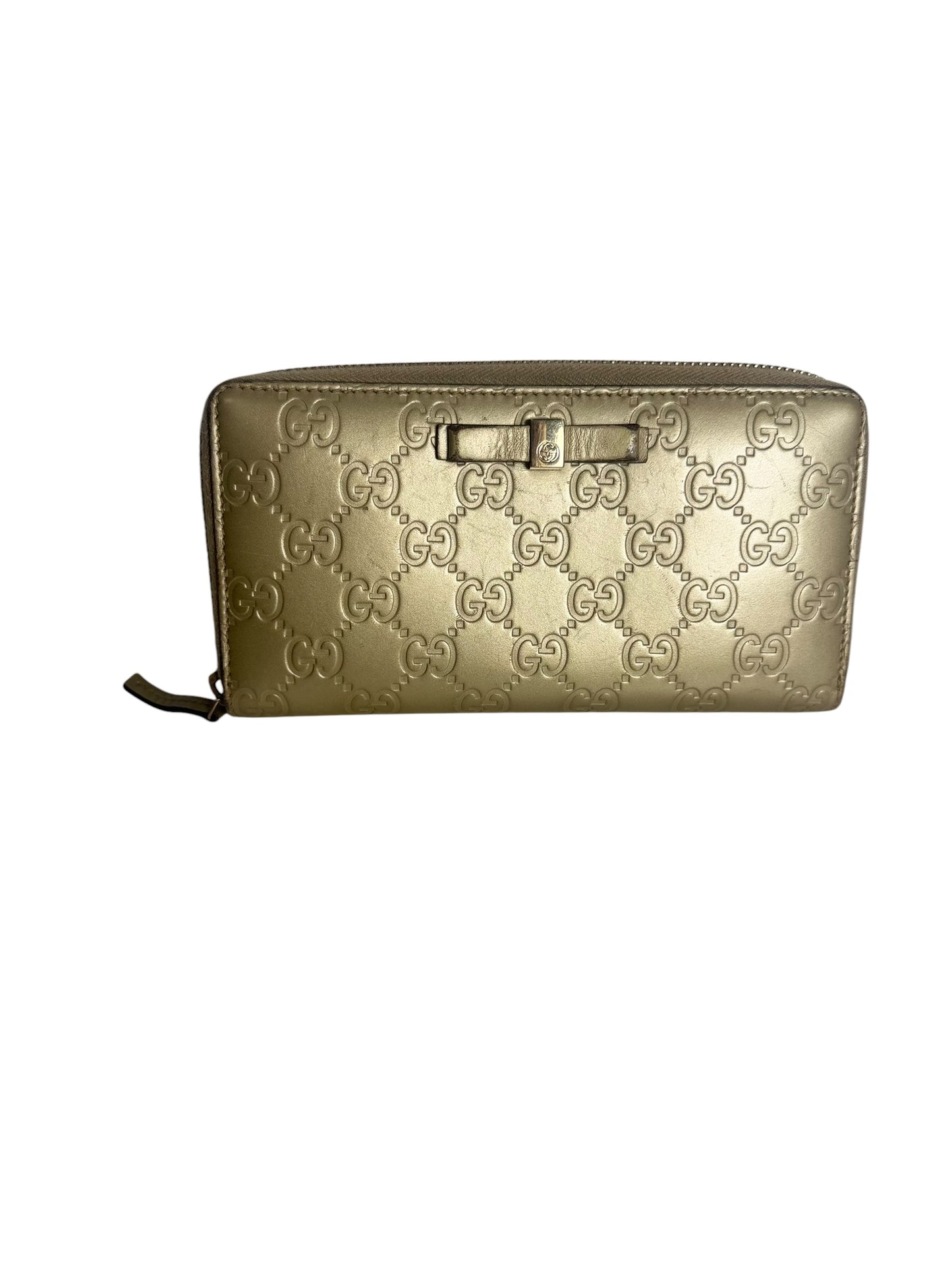 Gucci Microguccissima Bow Zip Around Wallet Gold T6636