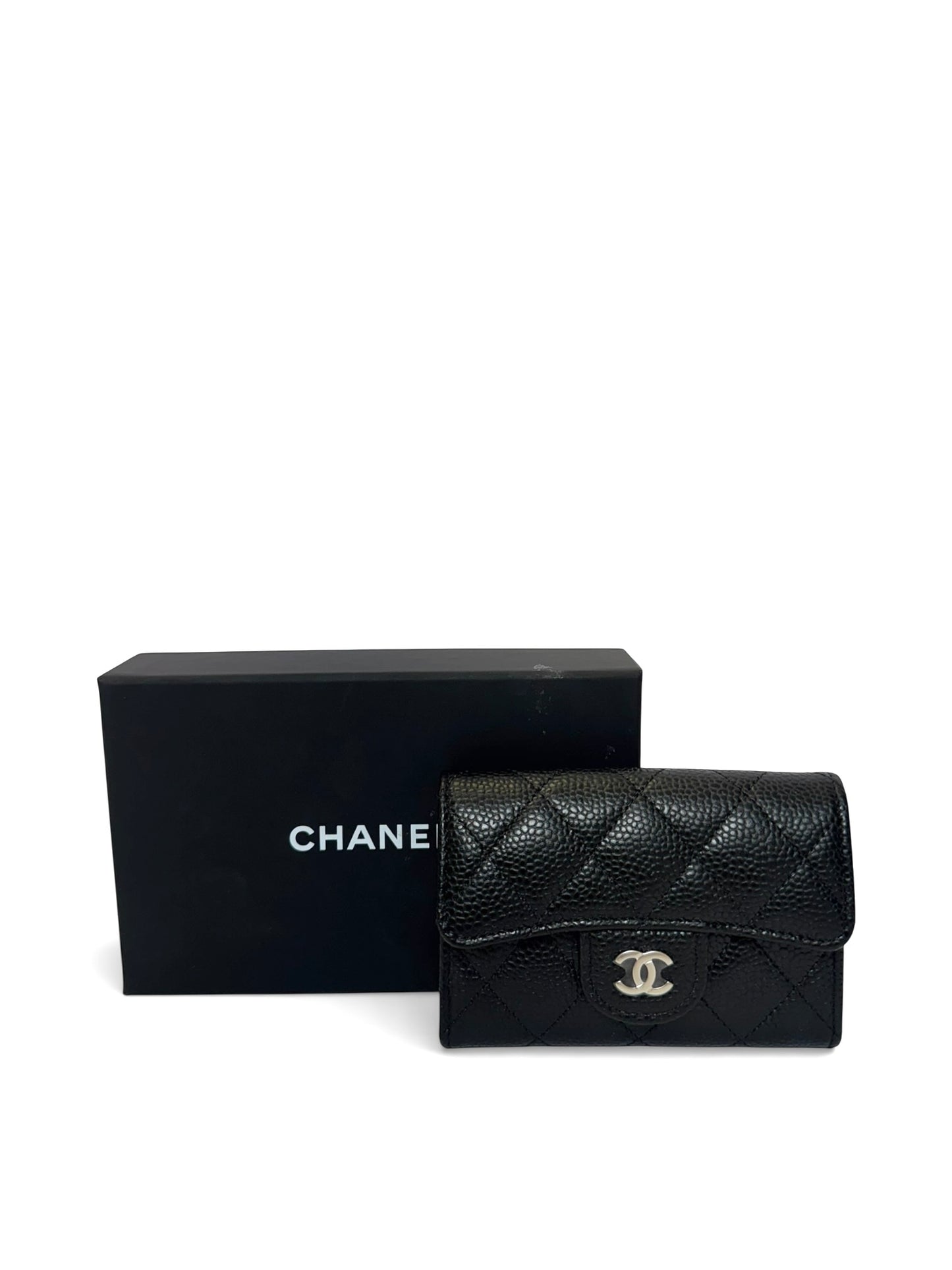 Chanel black caviar coin pouch FULL SET shw