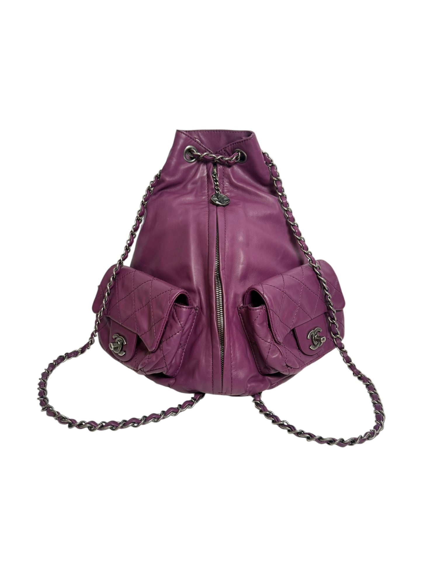 Chanel Quilted Leather Drawstring Backpack Purple T7231
