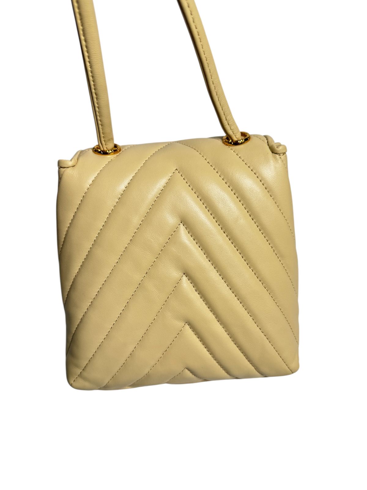 Chanel Chevron Pearl Logo Beige Flap T8495