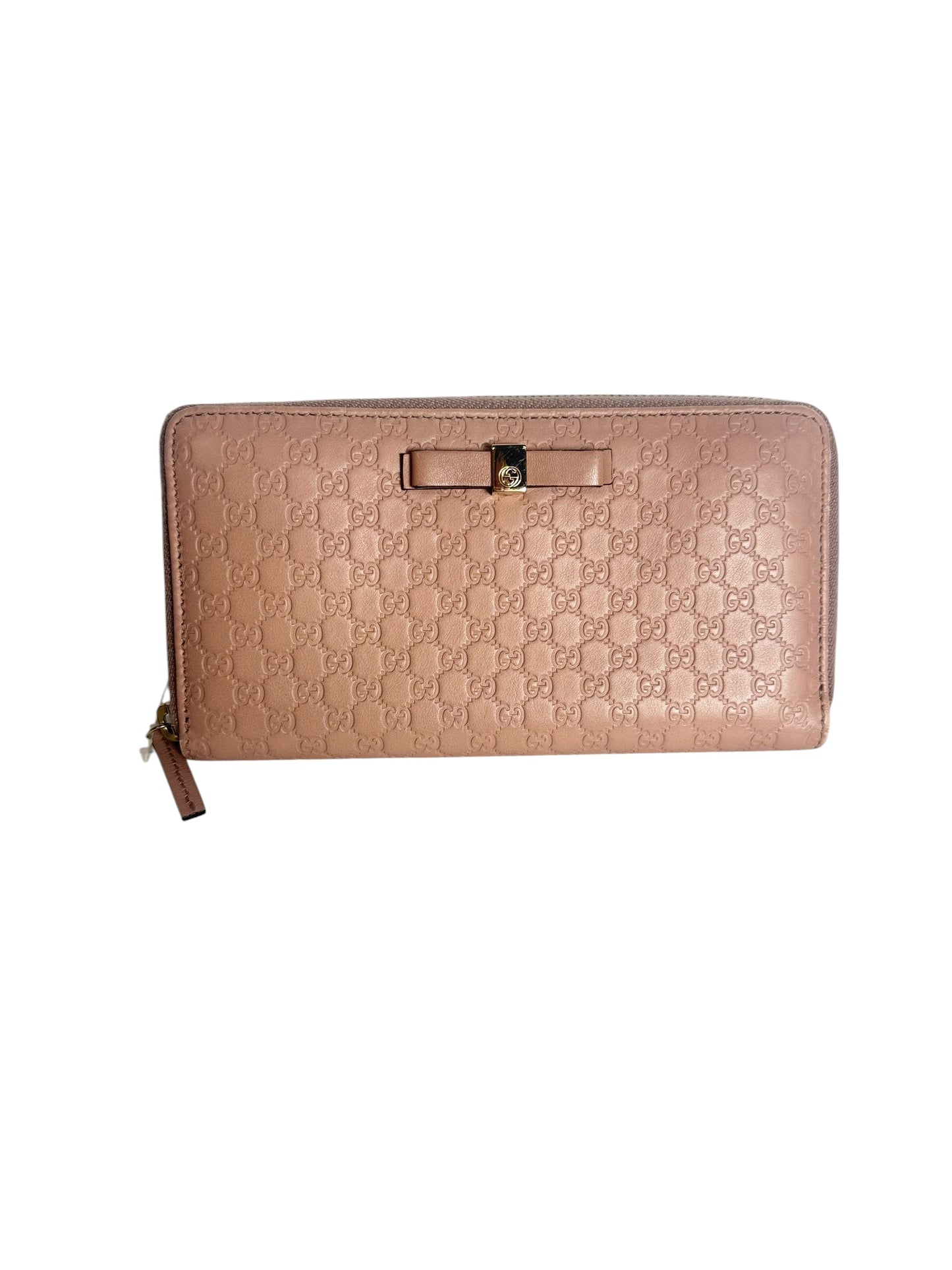 Gucci Microguccissima Bow Zip Around Wallet Pink T8129