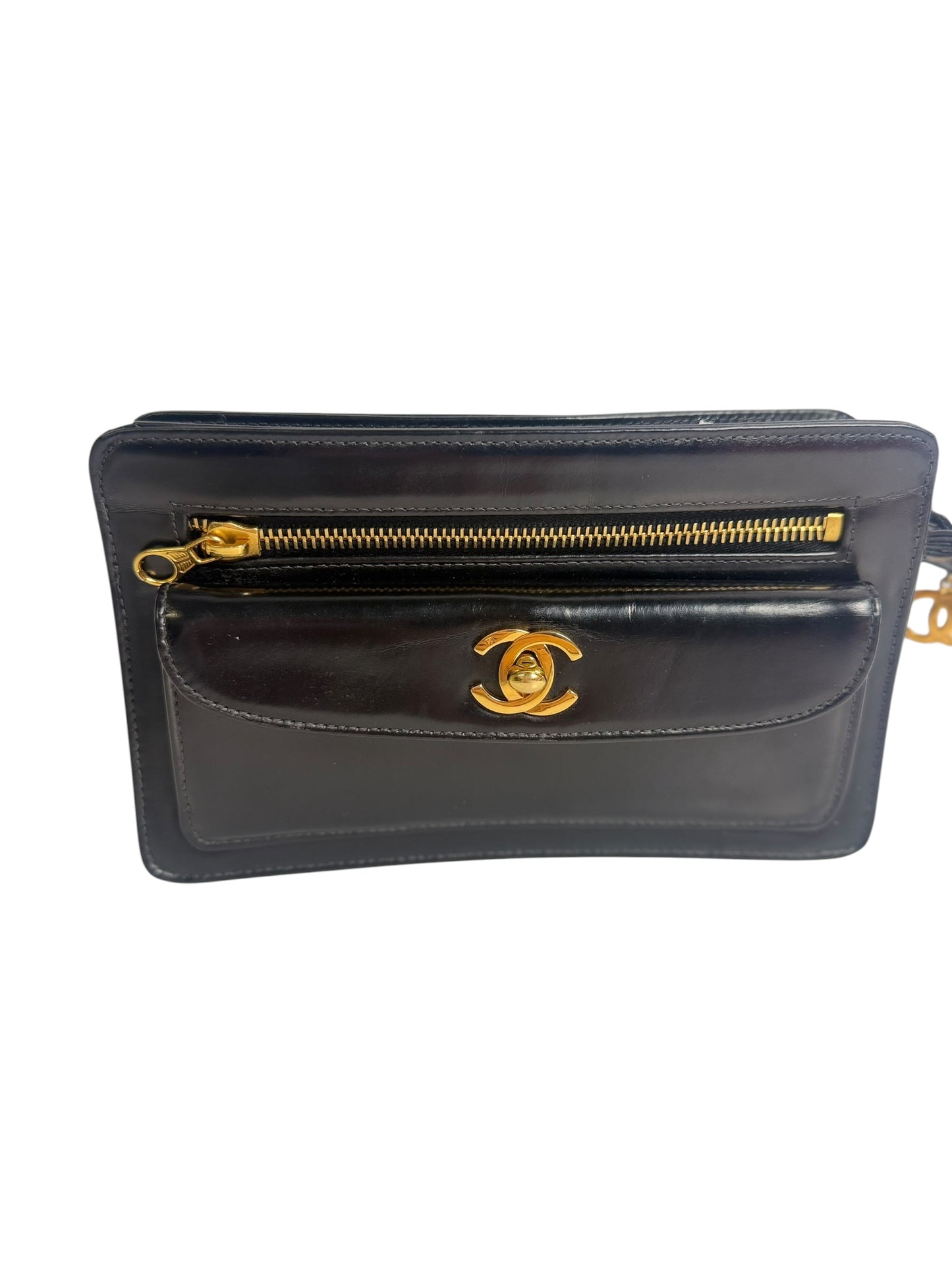 Chanel Vintage CC Wristlet Clutch Black T8687