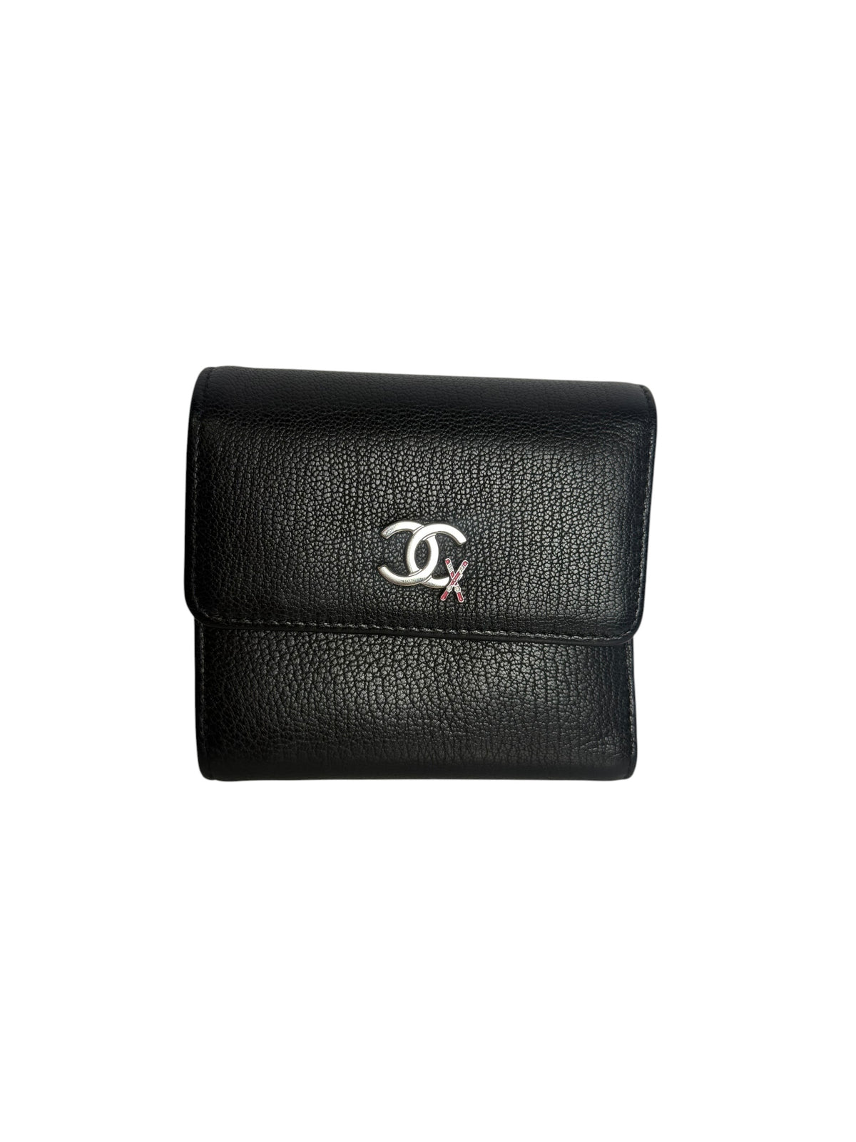 Chanel Black Caviar Leather Compact Flap Wallet T6497