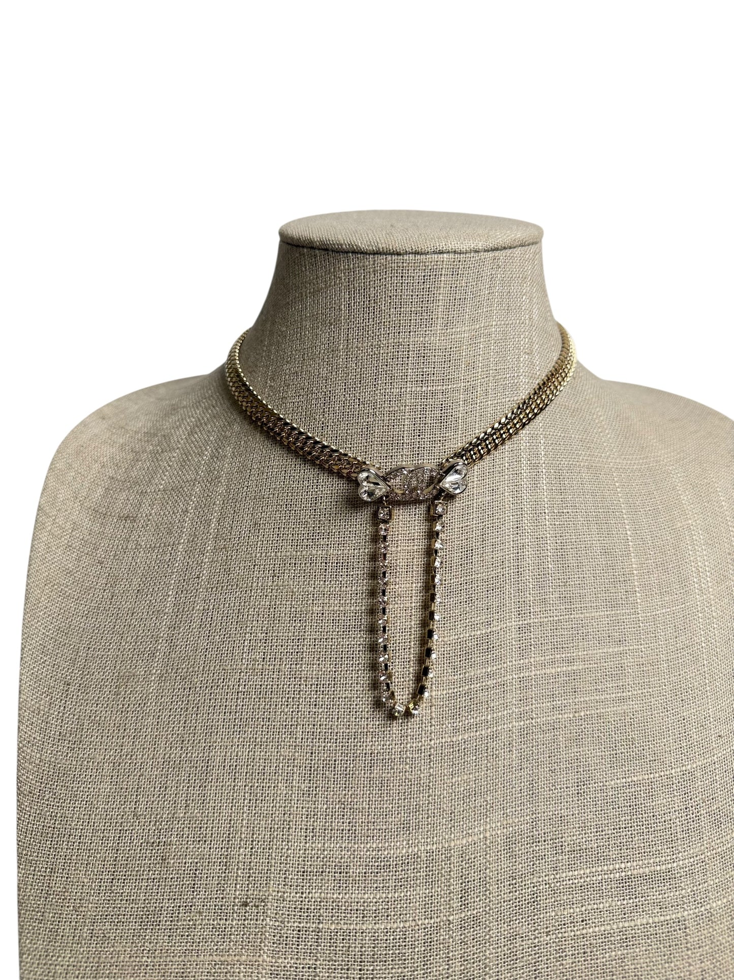 Chanel Crystal Chain Lariat Necklace Silver T8258