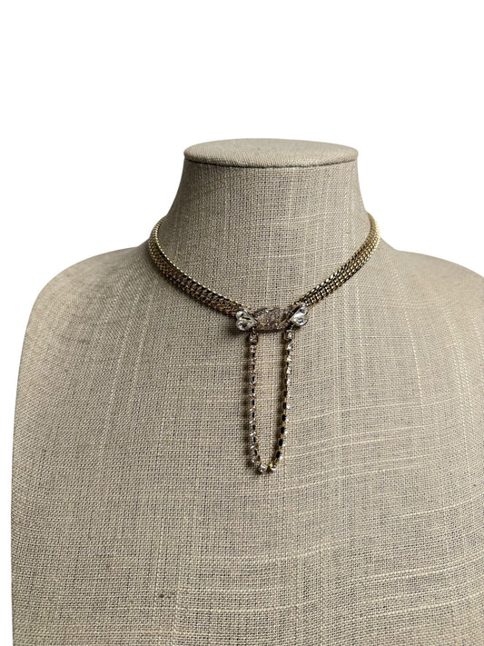 Chanel Crystal Chain Lariat Necklace Silver T8258