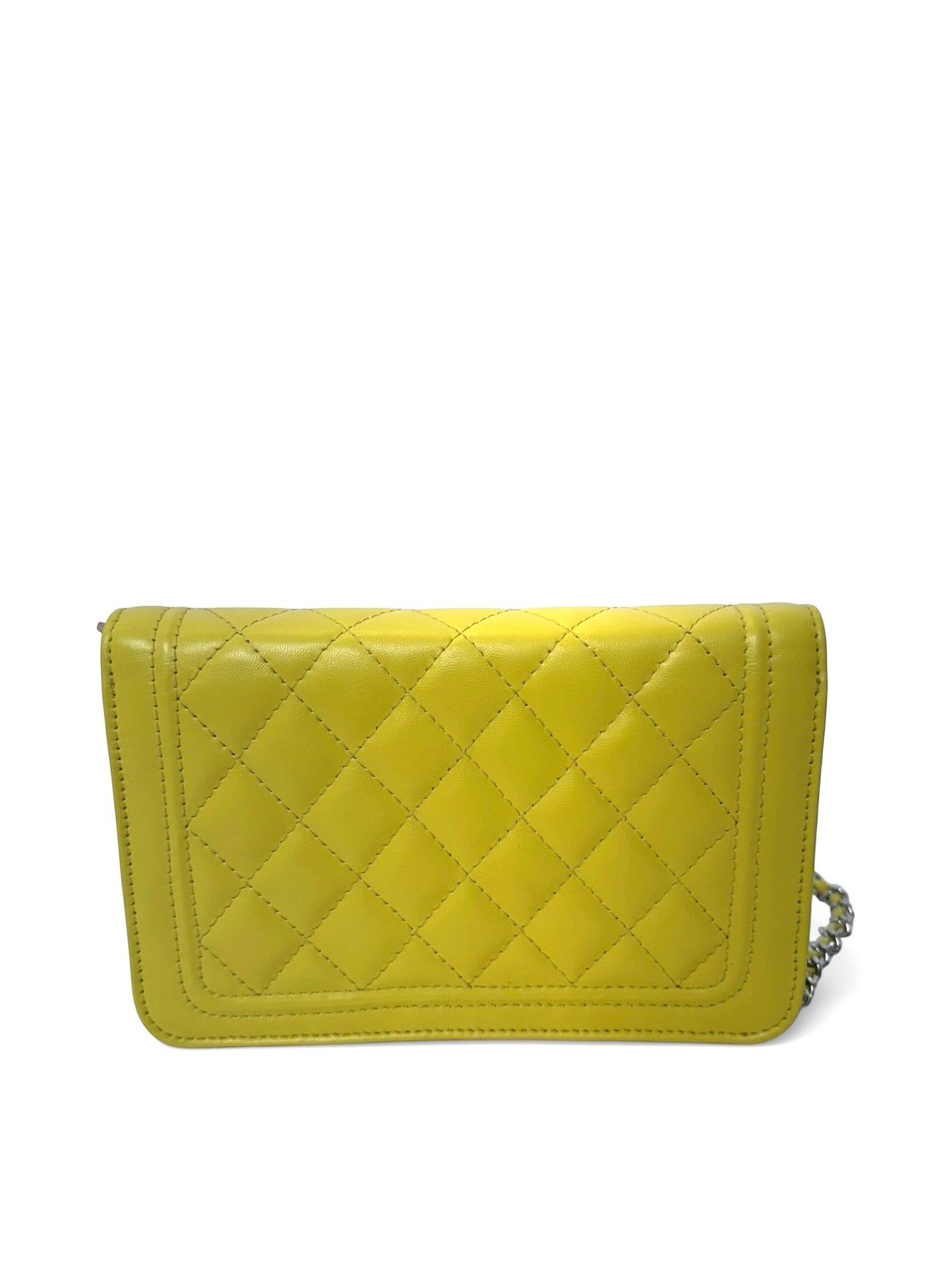 Chanel yellow turnlock wallet on chain shw