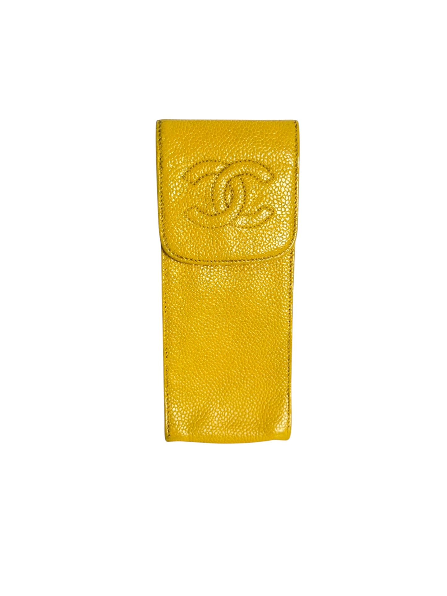 Chanel CC Logo Caviar Leather Eyeglass Case Yellow T6302