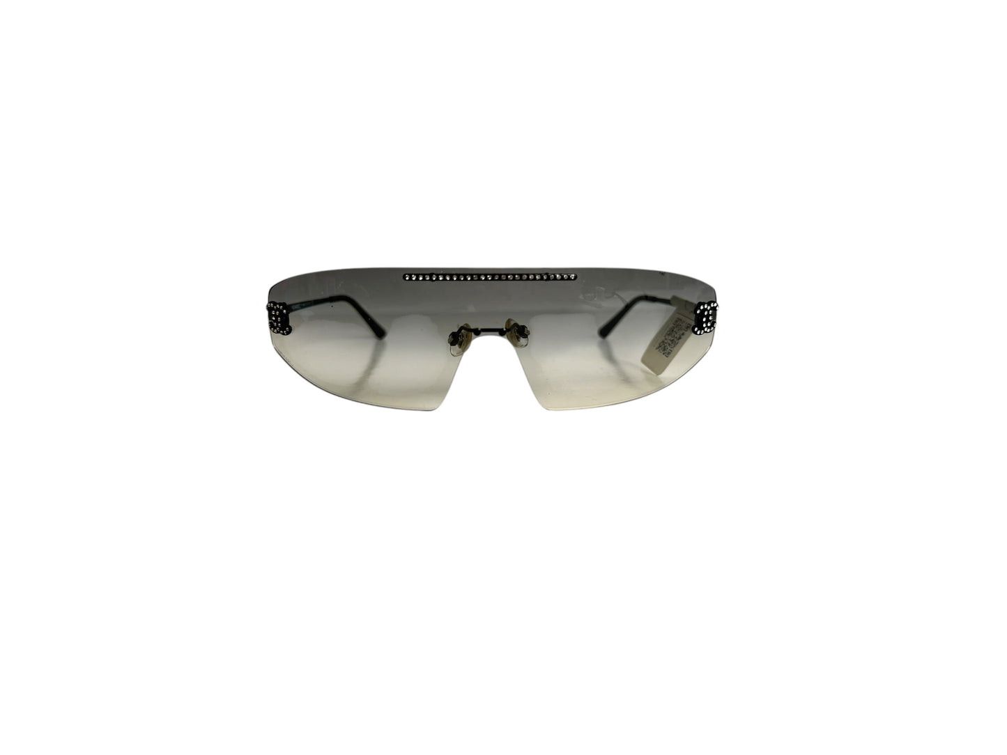 Chanel Black Rimless Shield Sunglasses with Rhinestones T7451