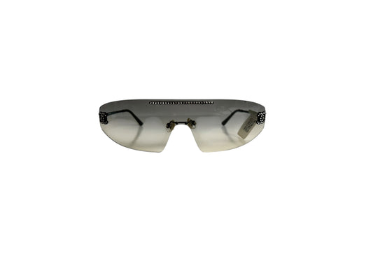 Chanel Black Rimless Shield Sunglasses with Rhinestones T7451