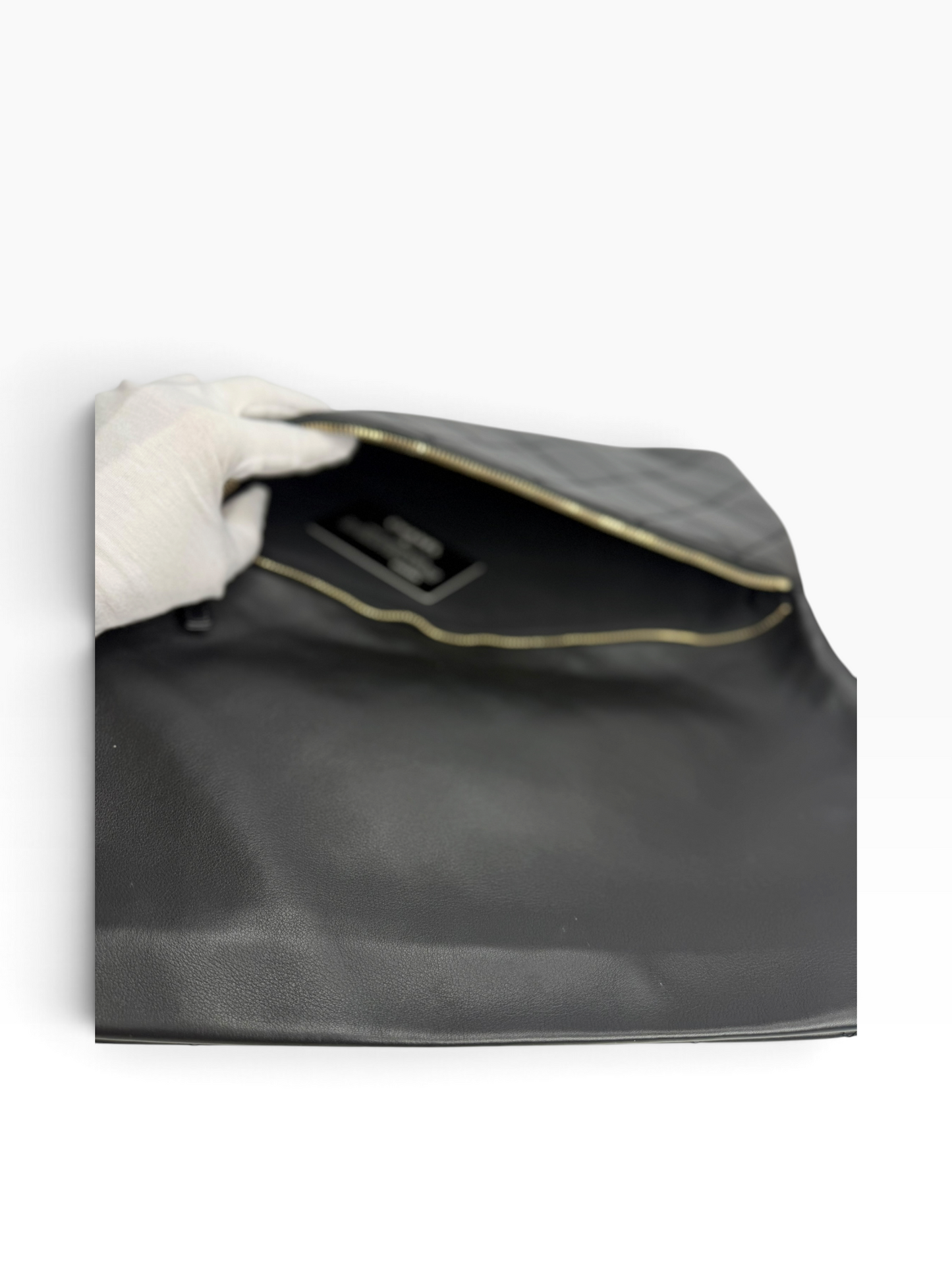 Chanel diamond quilting fold clutch black ghw T8845