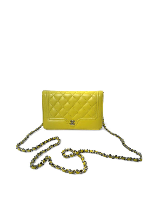 Chanel yellow turnlock wallet on chain shw