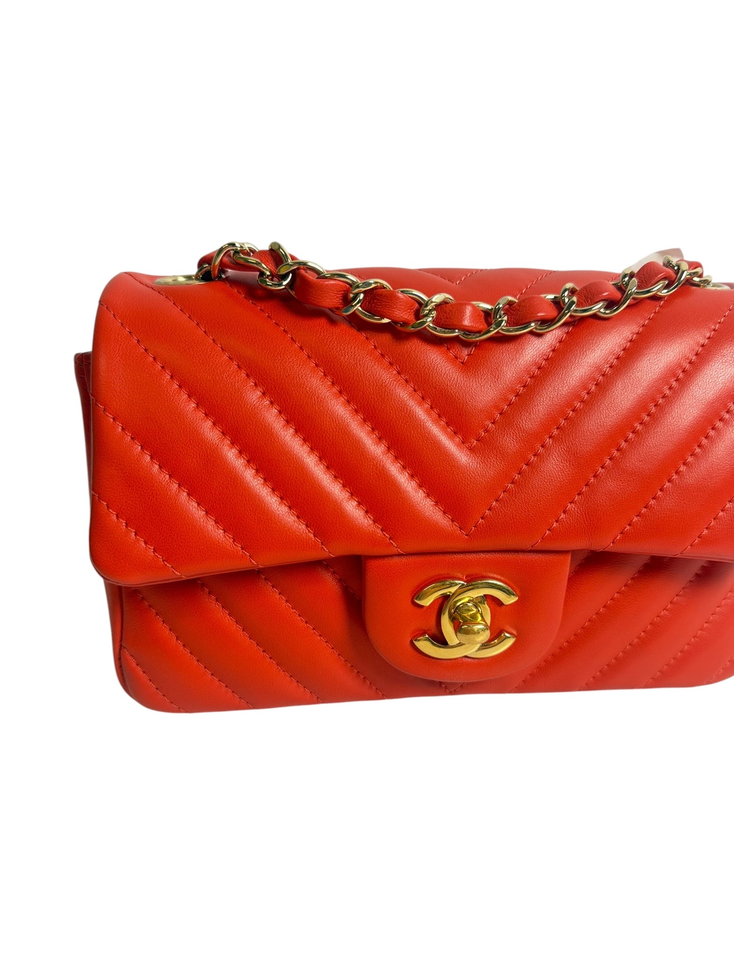 Chanel Chevron Quilted Mini Flap Bag Red T8619