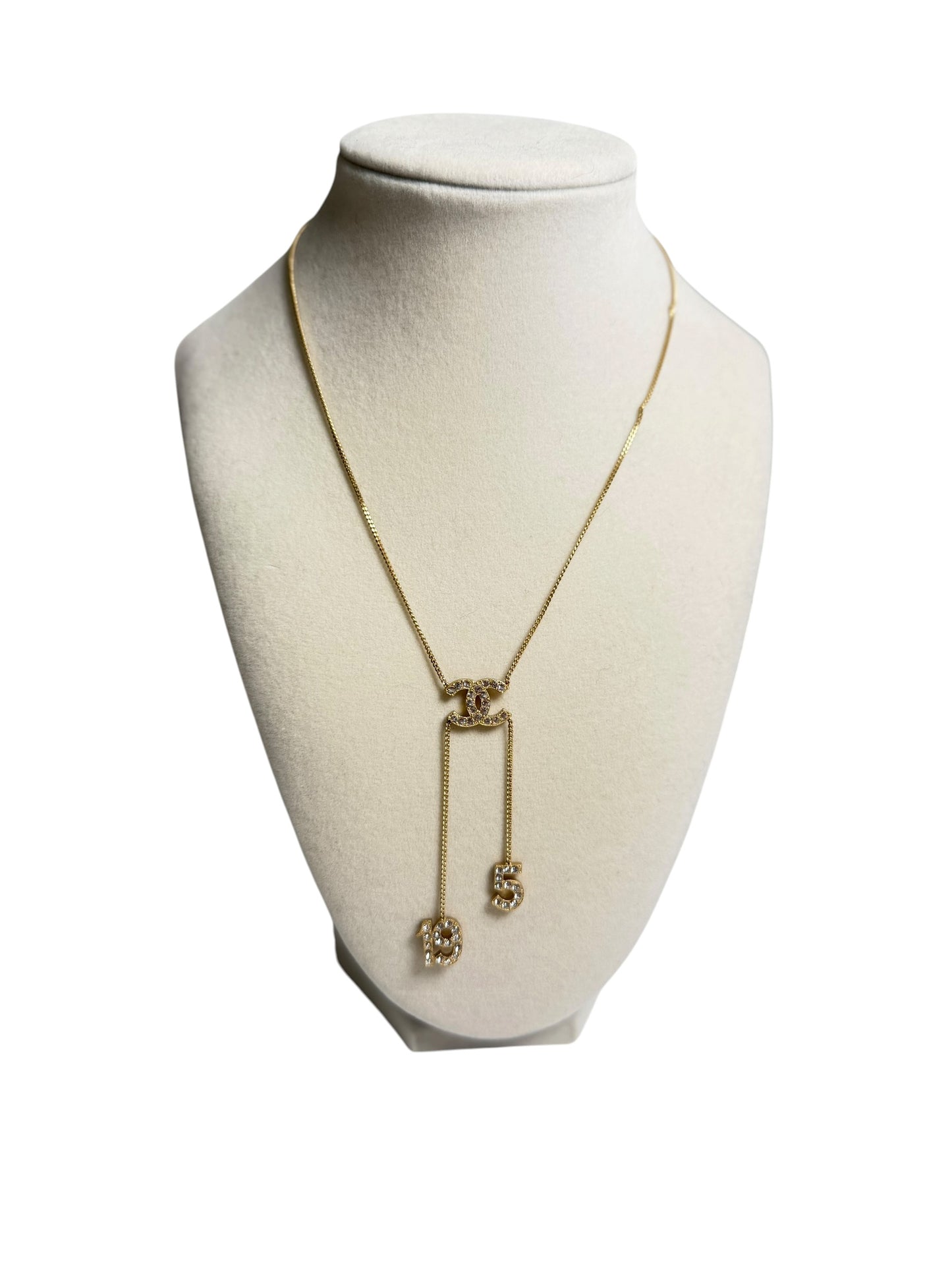 Chanel CC No. 5 Crystal Drop Necklace Gold T7045