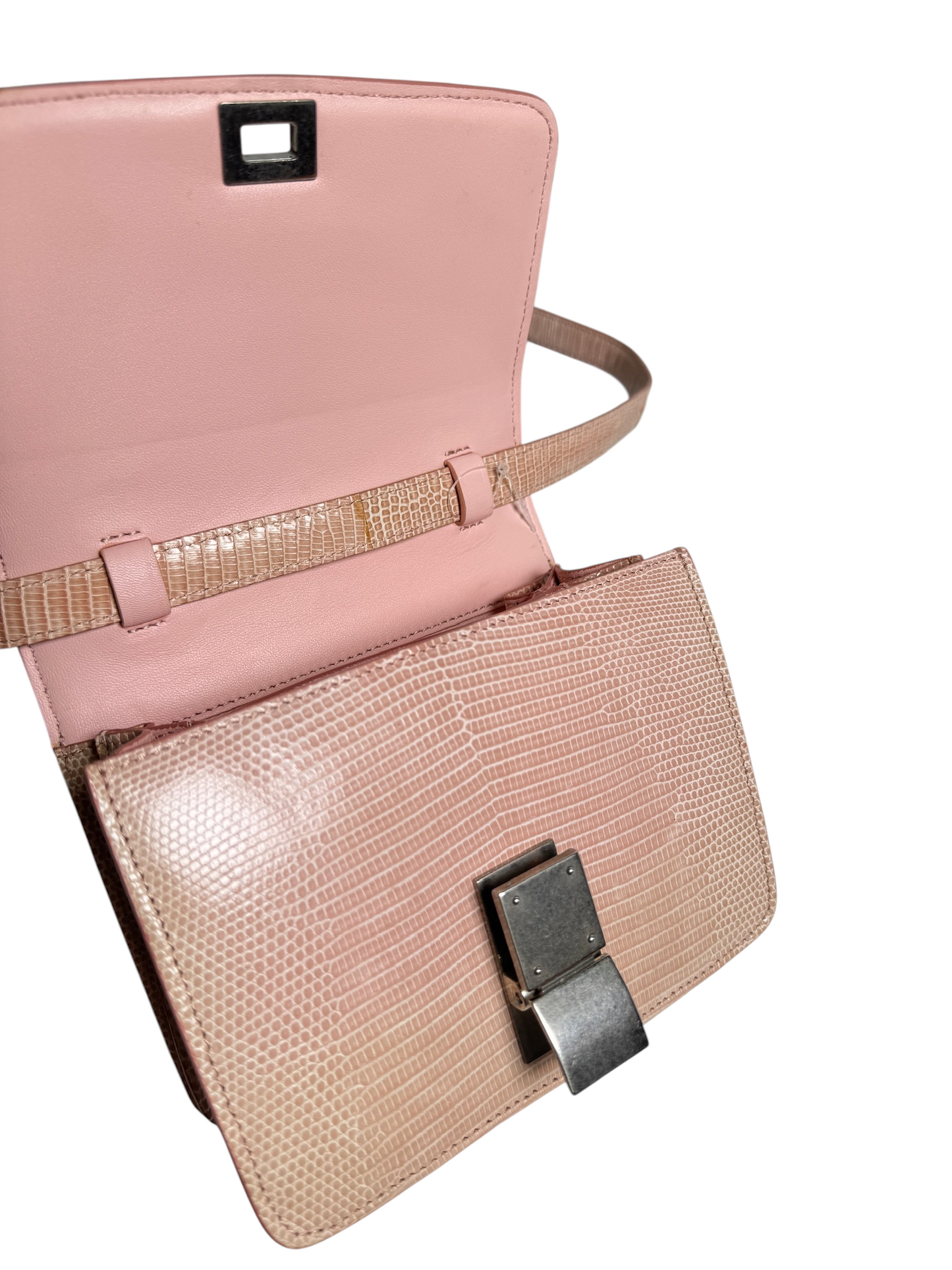 Celine Classic Box Lizard Leather Crossbody Bag Pink T8614