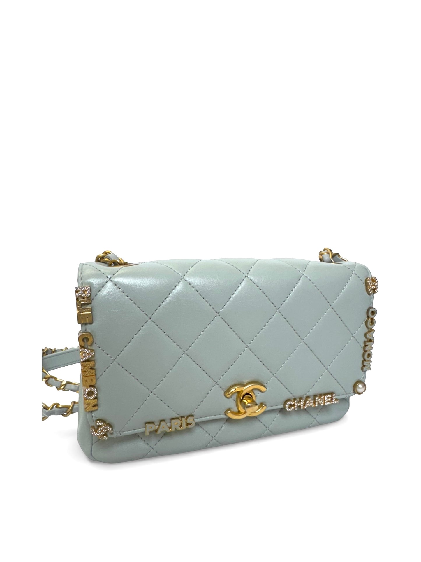 Chanel grey charm mini classic flap