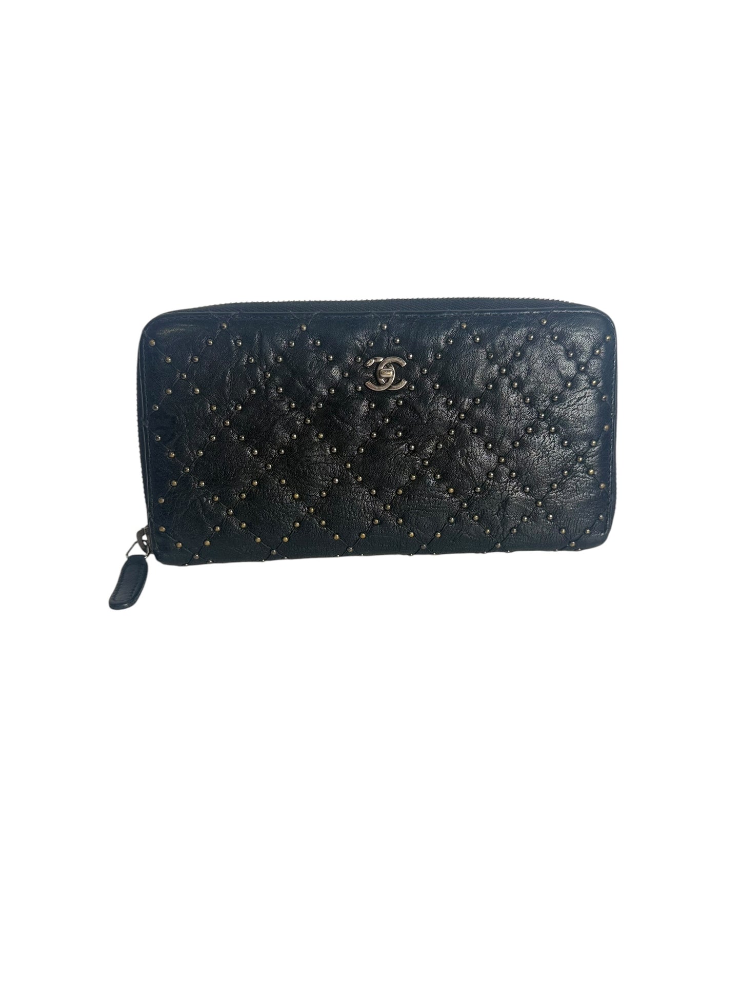 Chanel Studded Quilted Zip Around Wallet Black T1006