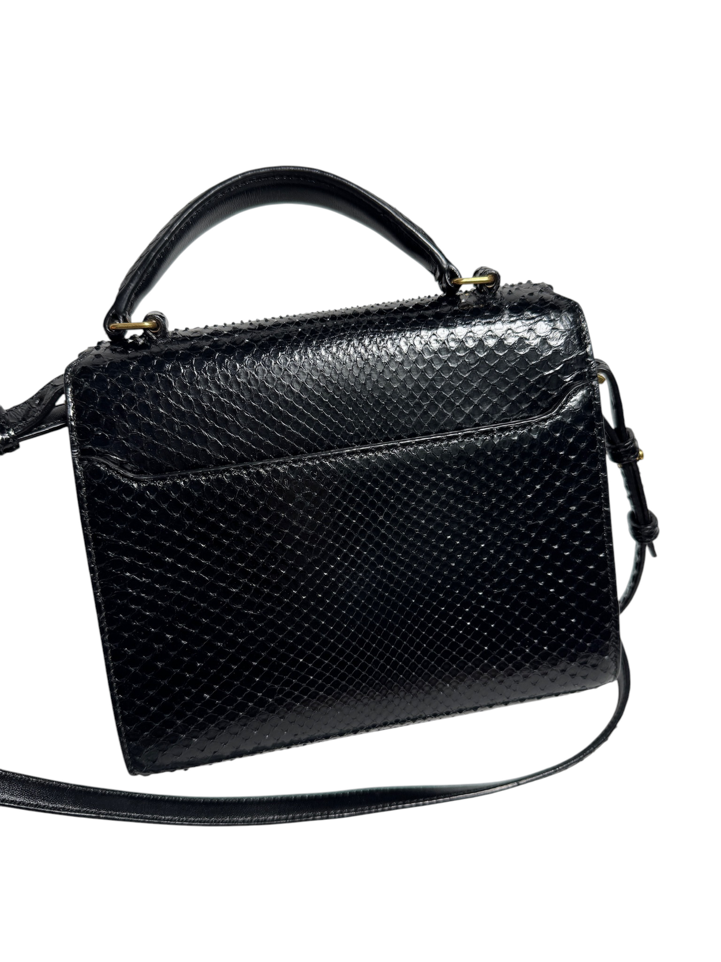 Saint Laurent Black Snakeskin Cassandra Top Handle Bag Small