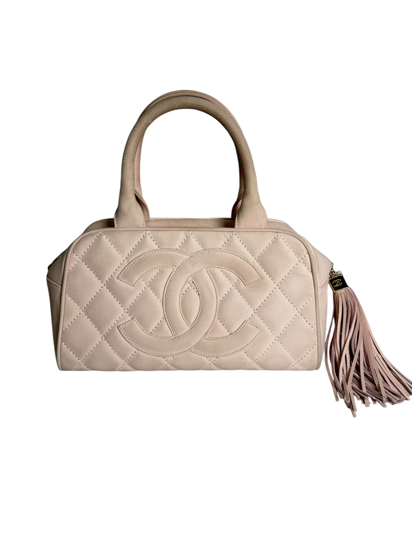 Chanel Pink Quilted Leather CC Logo Tassel Boston Bag T4974