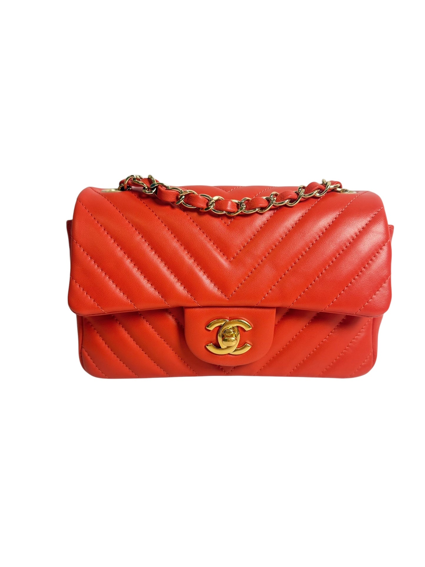 Chanel Chevron Quilted Mini Flap Bag Red T8619