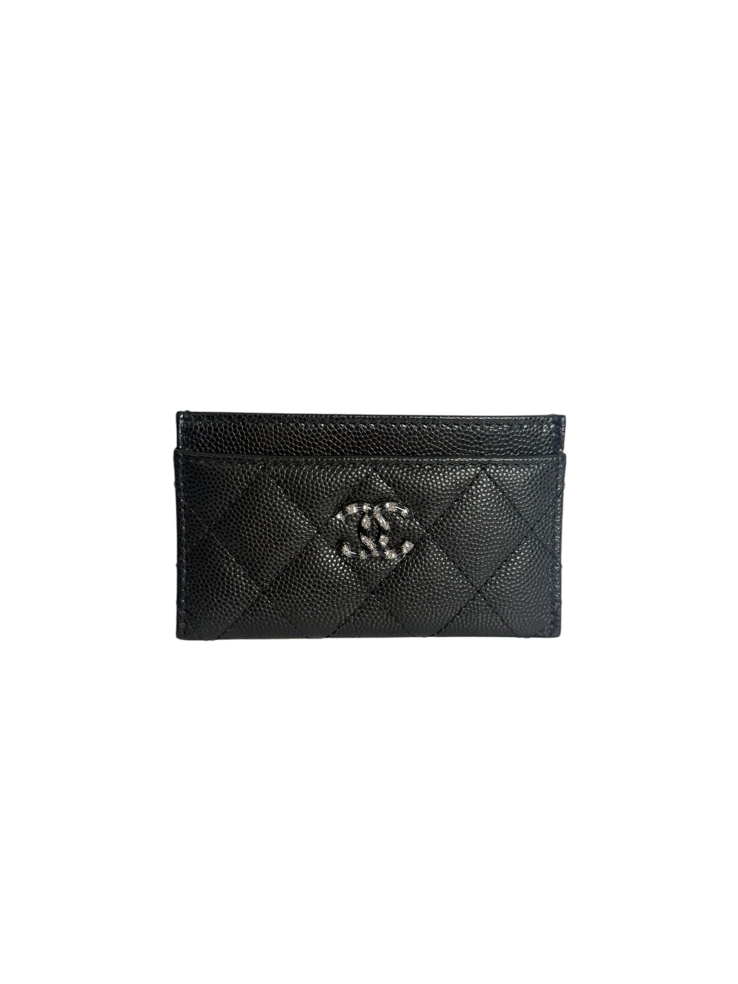Chanel Black Quilted Caviar Leather CC Card Holder T8073