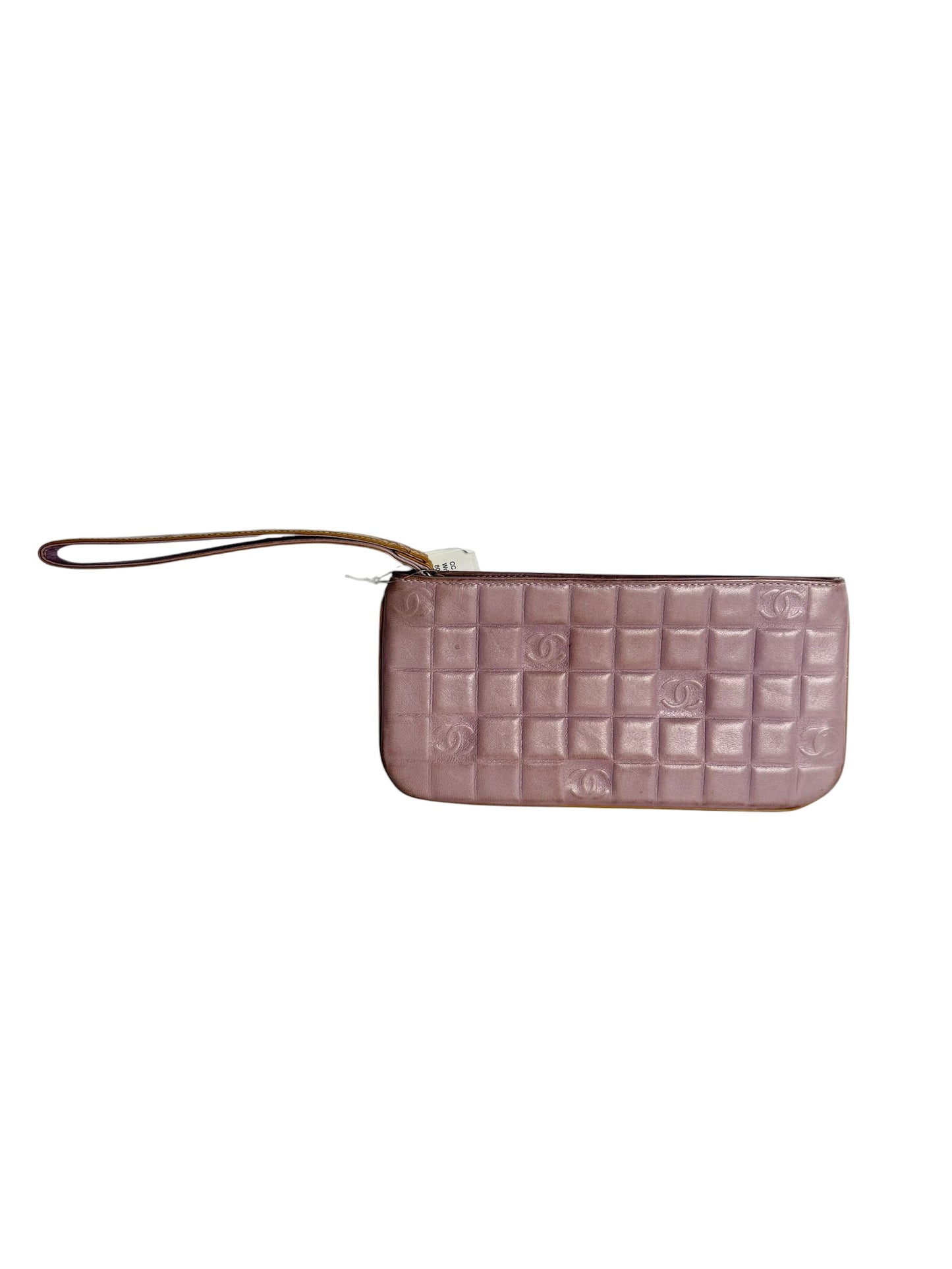 Chanel Chocolate Bar Lambskin Wristlet Clutch Pink T8268