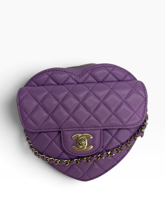 Chanel Purple Heart ghw crossbody medium lamb T8780