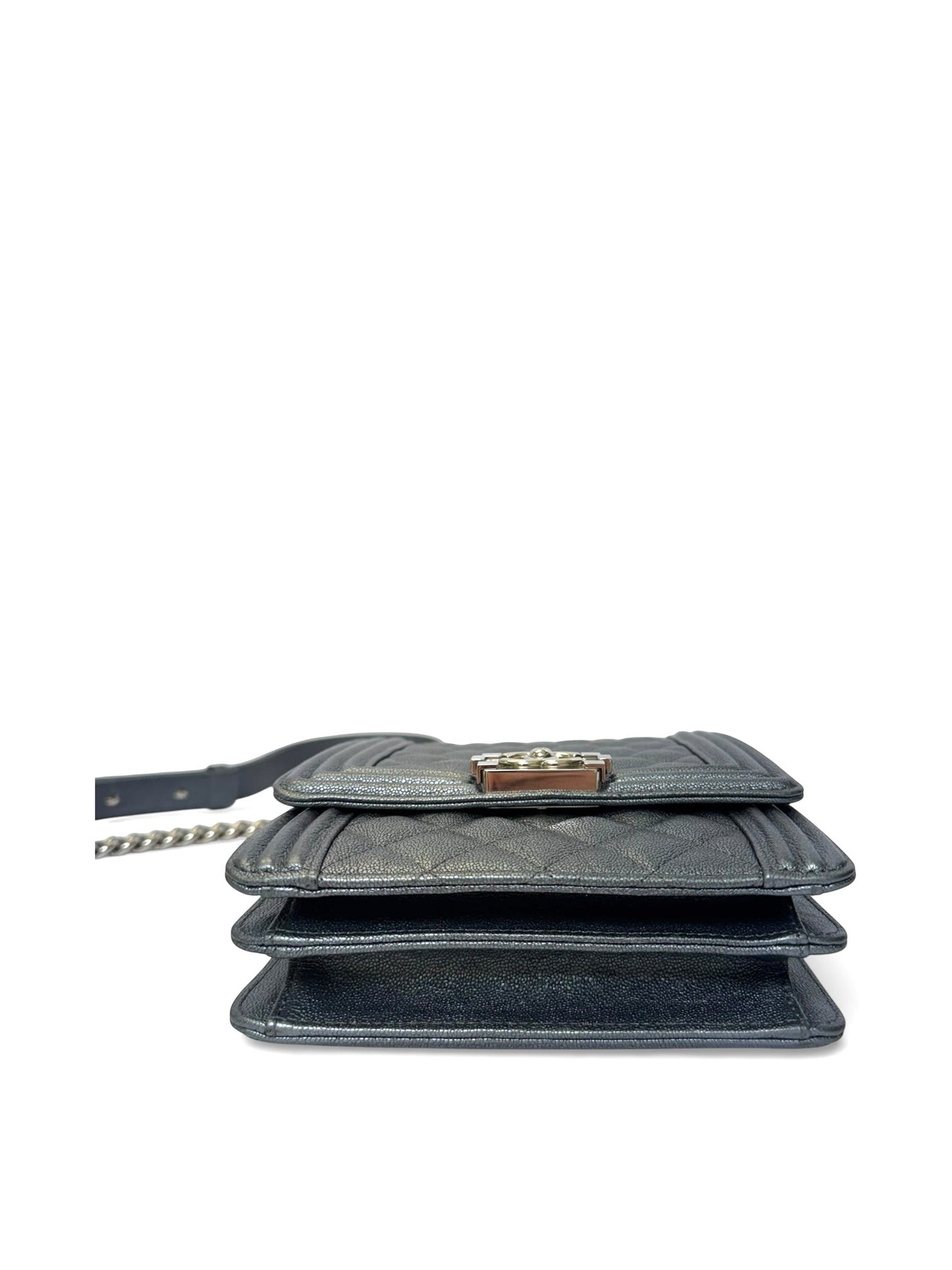 Chanel silver caviar North/West boy bag