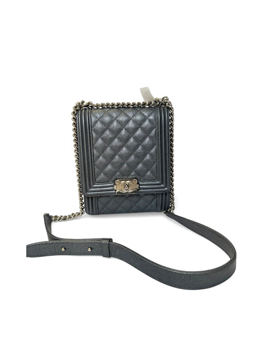 Chanel silver caviar North/West boy bag