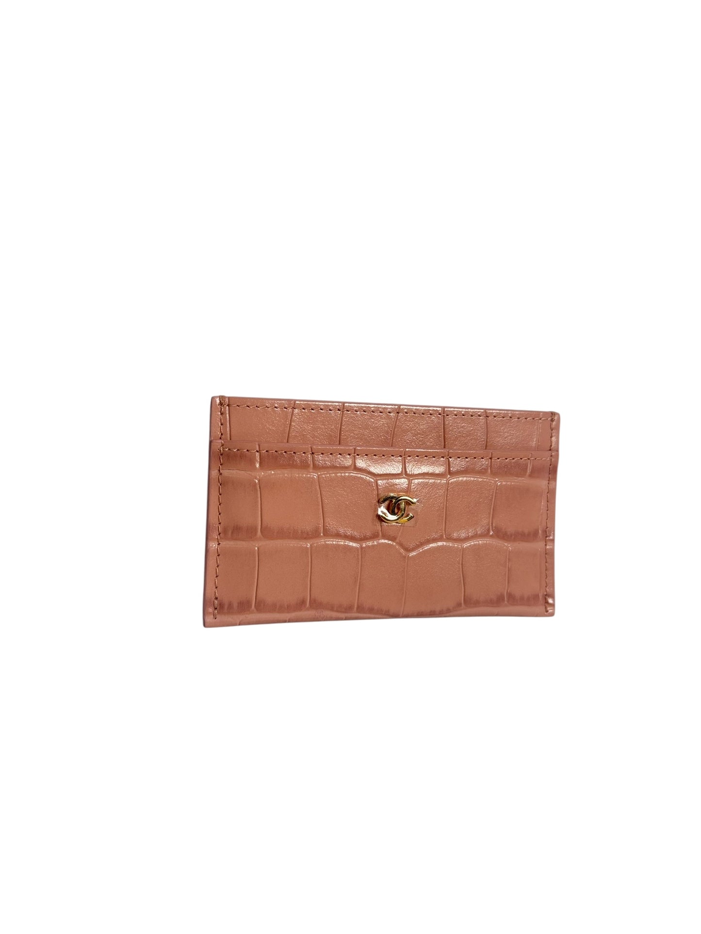 Chanel Croc Embossed Card Holder Pink T8275
