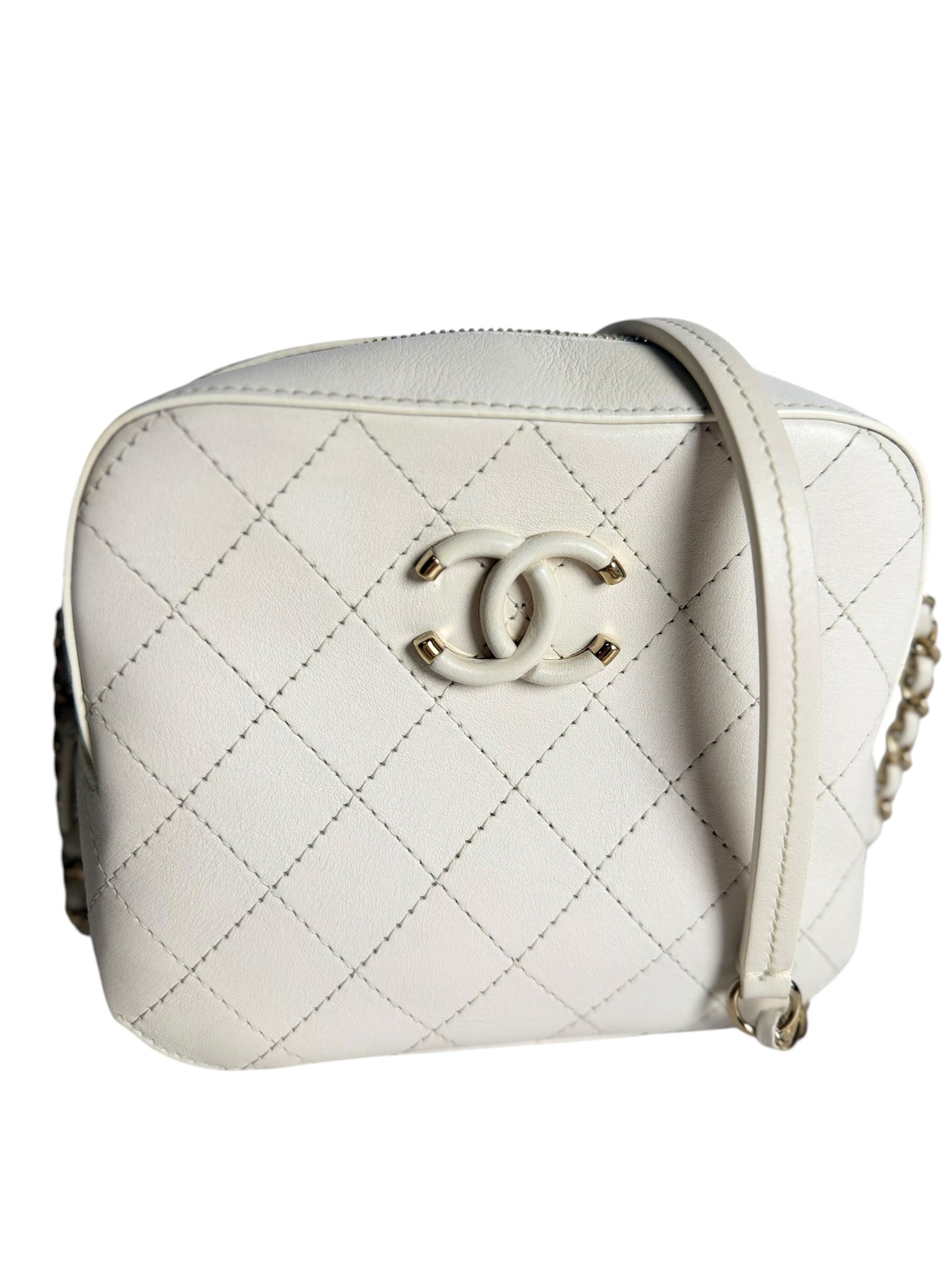 Chanel Quilted CC Camera Bag White T8621