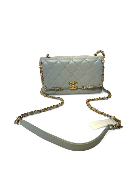 Chanel grey charm mini classic flap