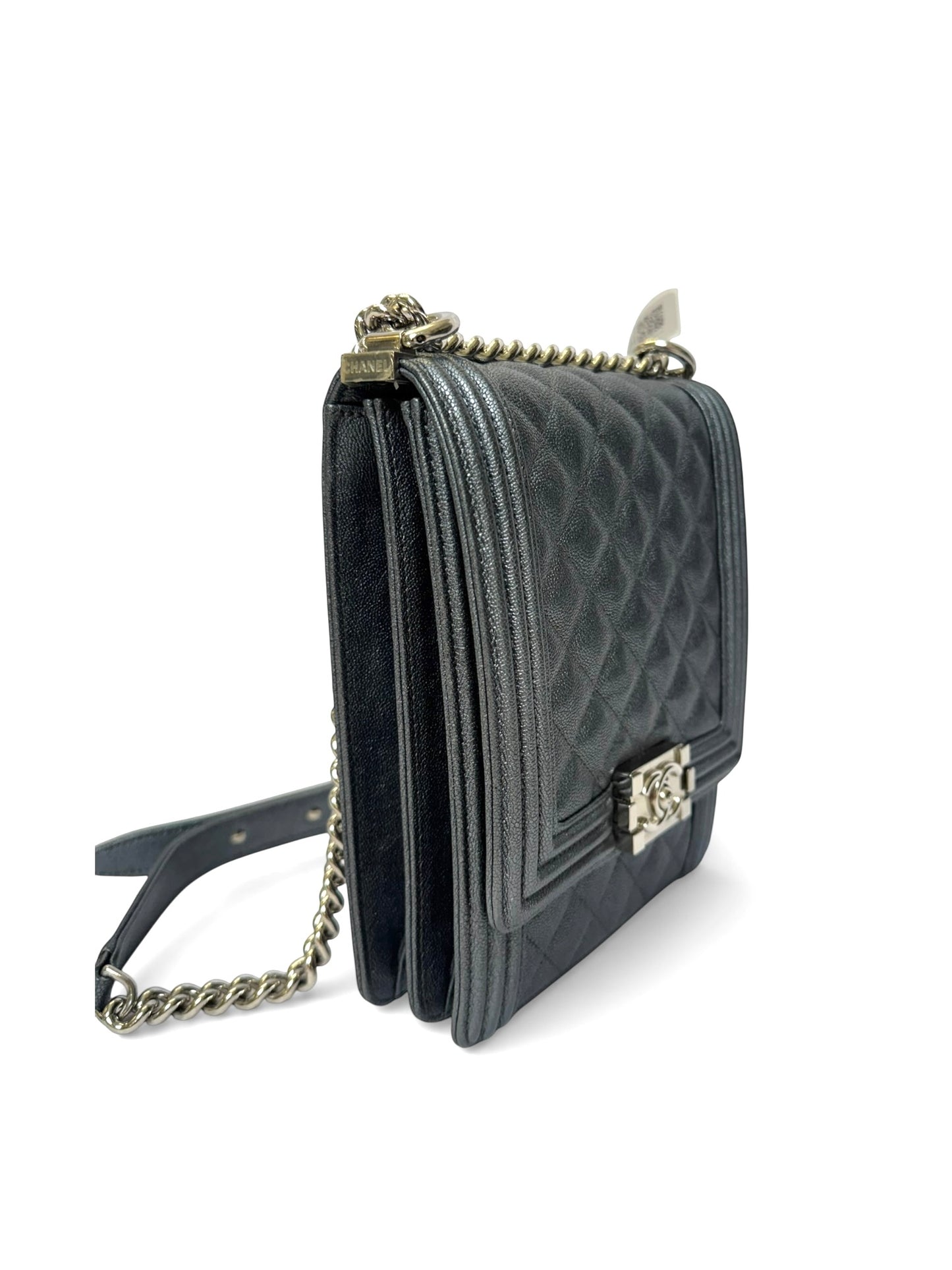 Chanel silver caviar North/West boy bag