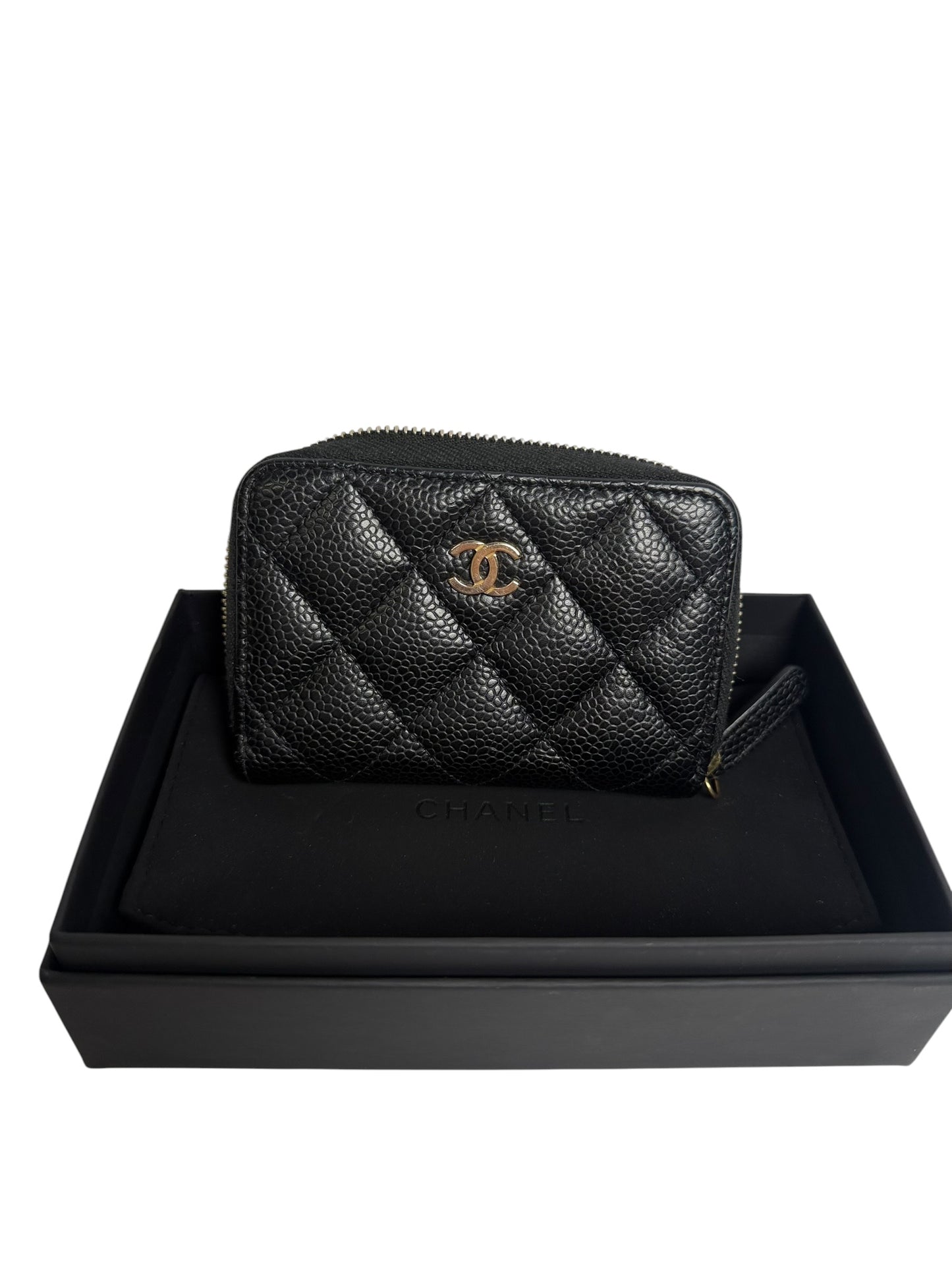 Chanel Quilted Caviar Zip Around Coin Purse Black T8715