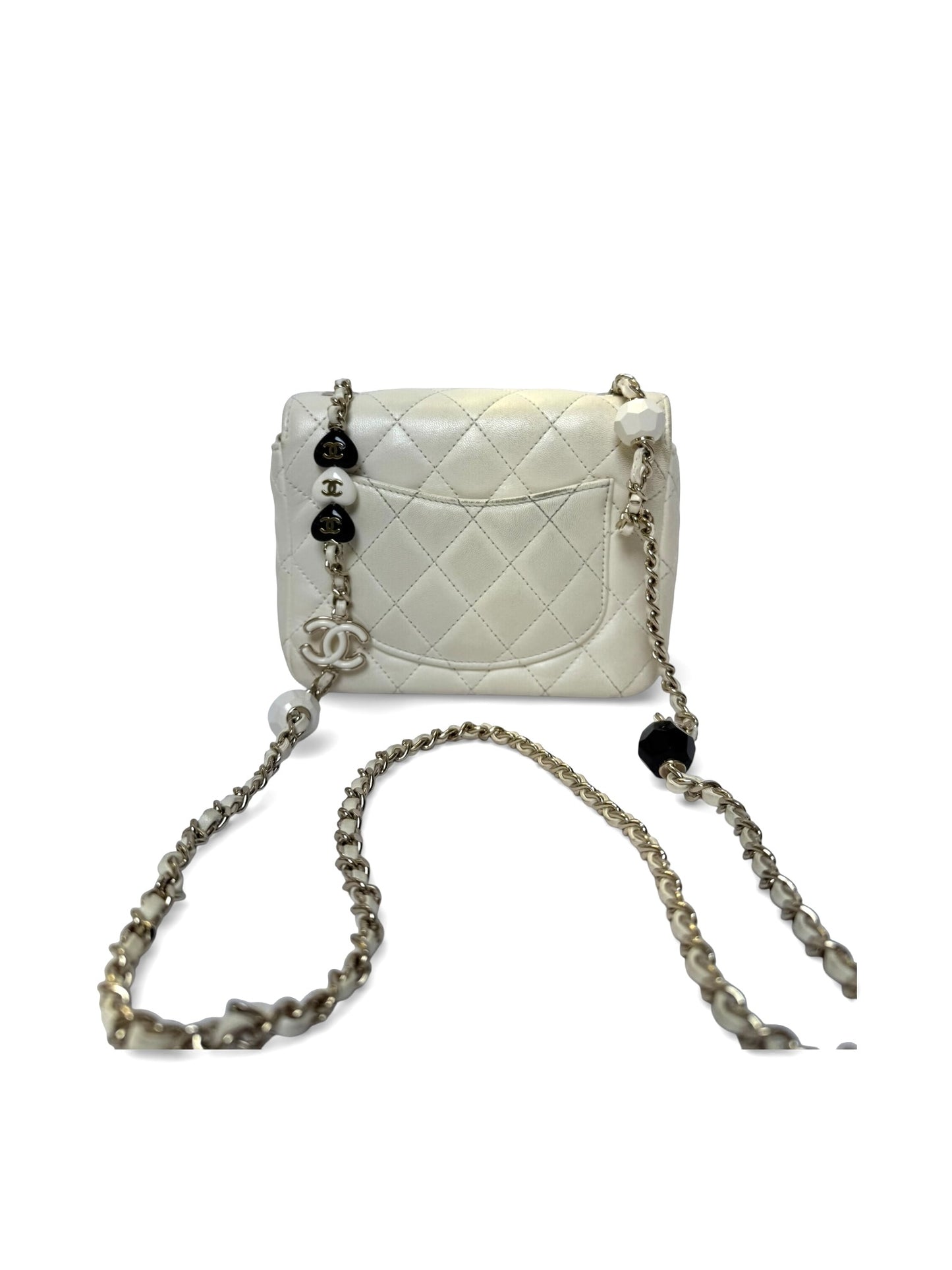 Chanel white iridescent lamb charm mini limited edition flap