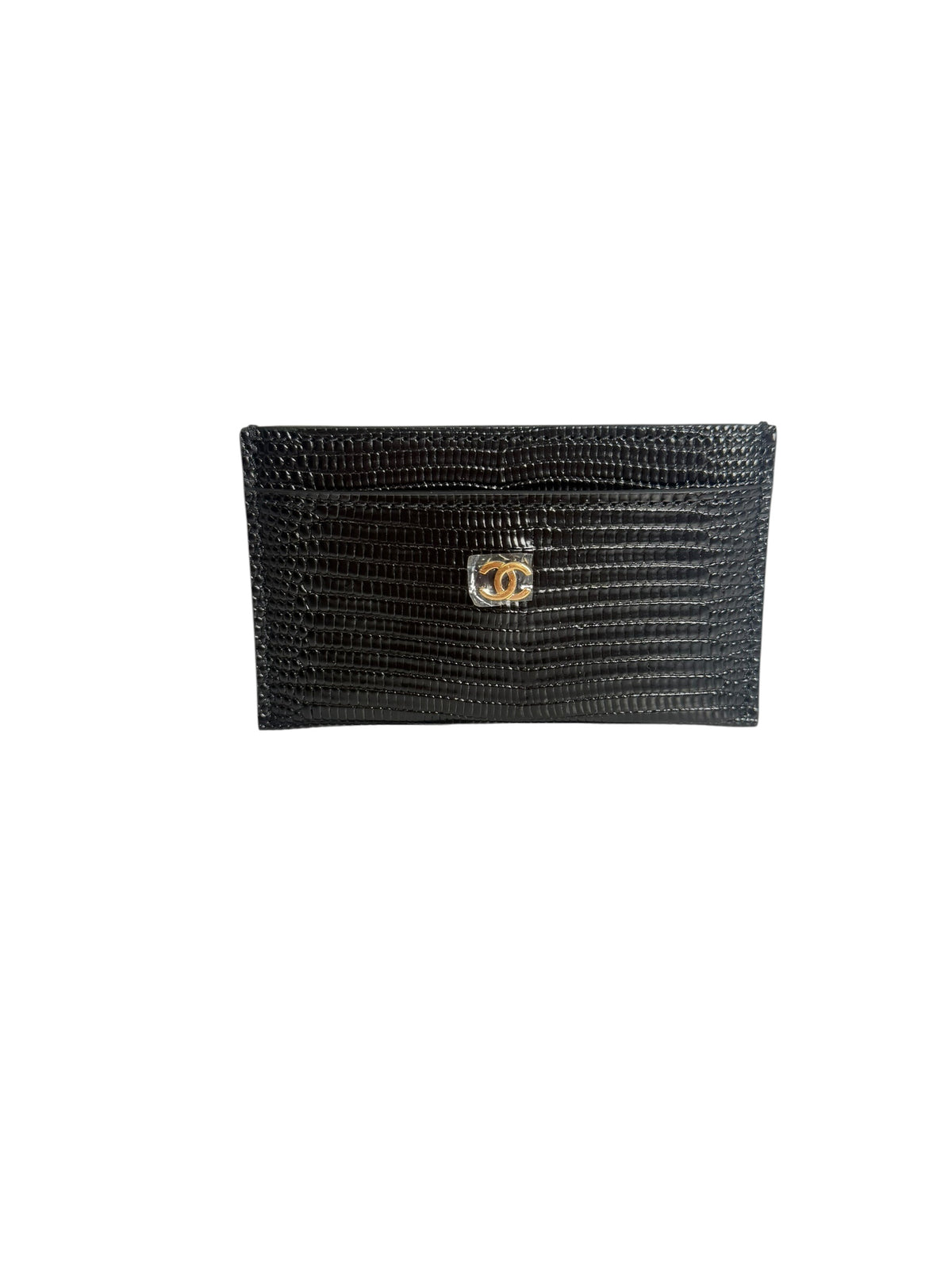 Chanel Black Lizard-Embossed Leather Card Holder T7896