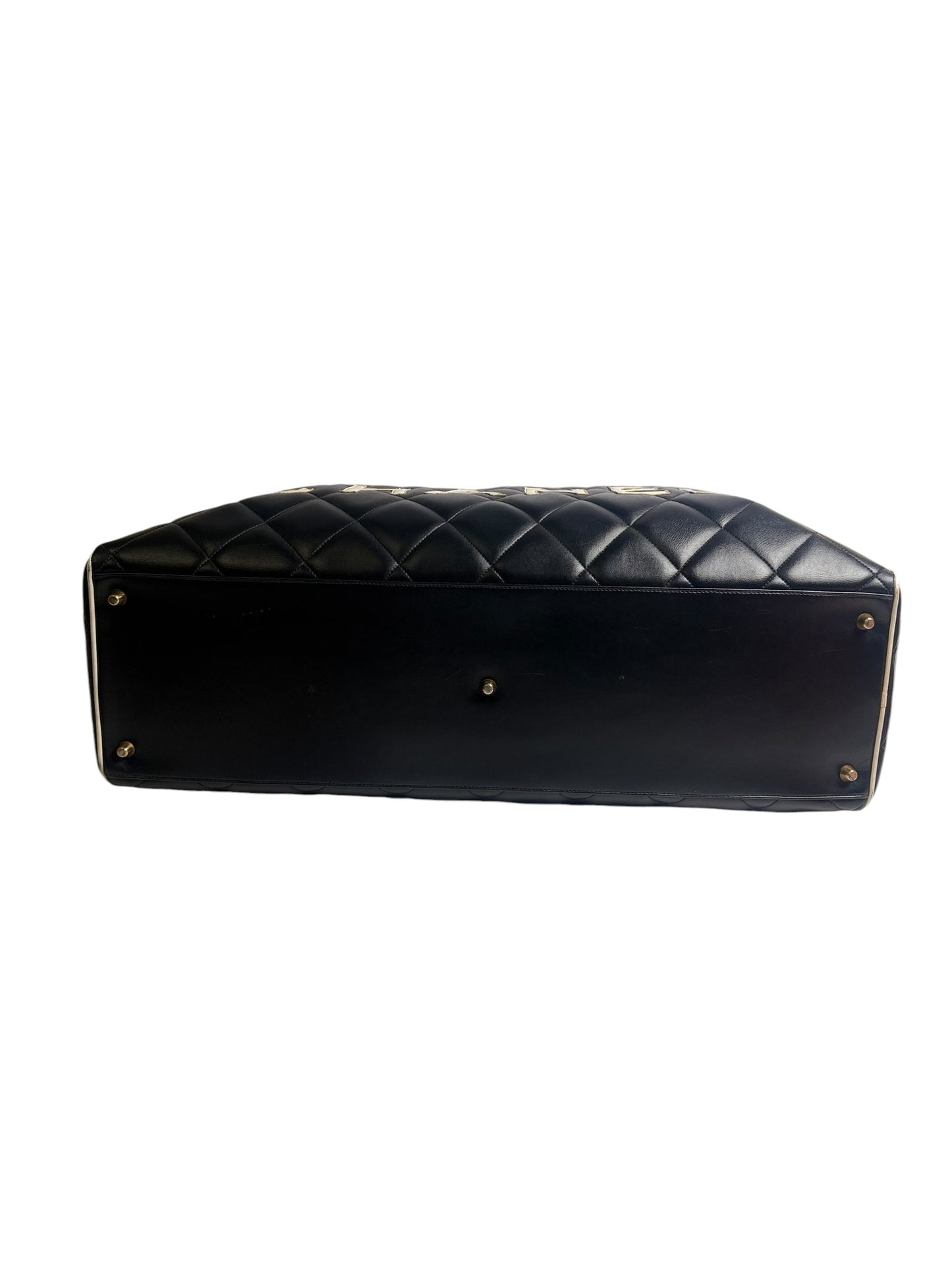 Chanel Quilted Logo Boston Bag Black T8690