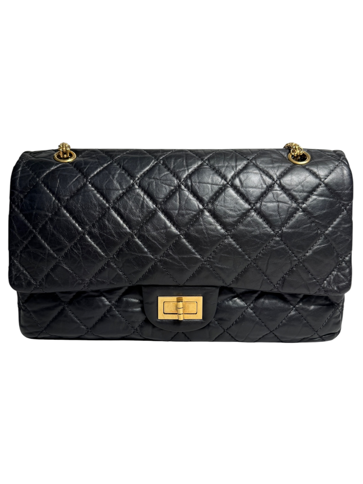 Chanel Black Aged Calfskin Jumbo Reissue Double Flap GHW T9006