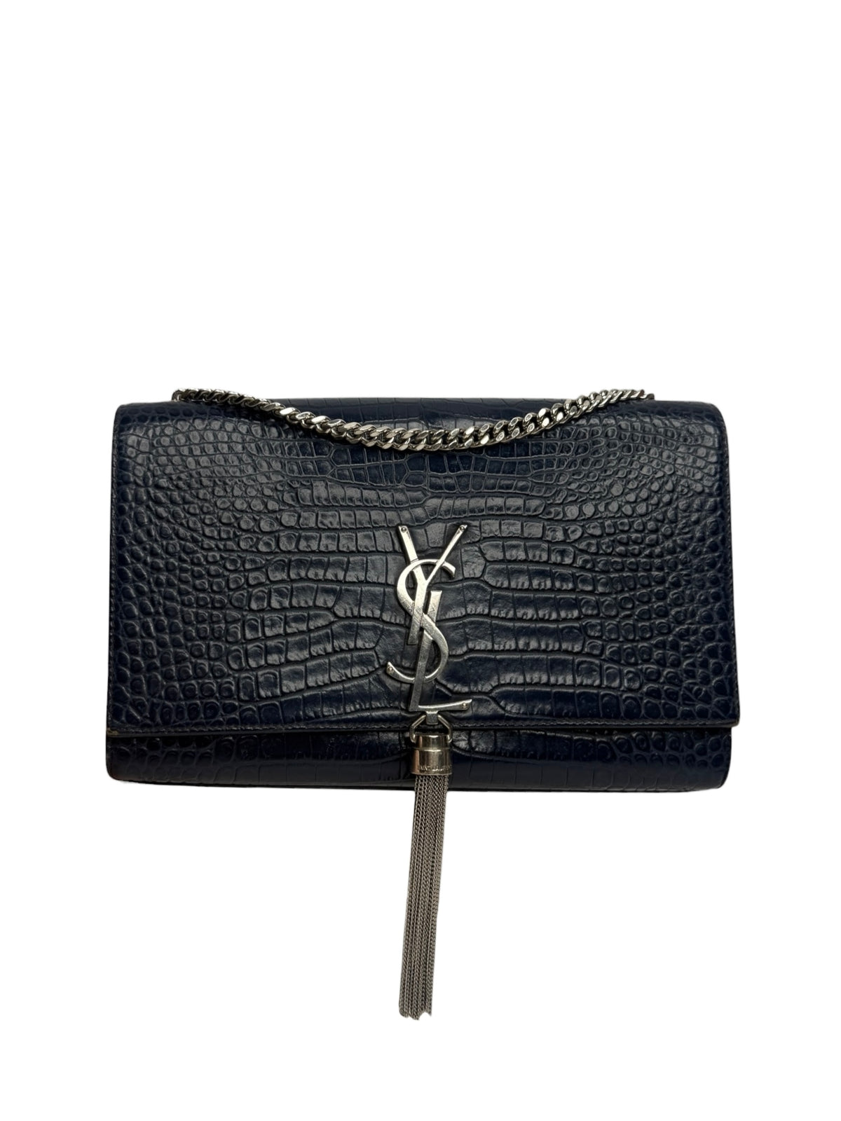 Saint Laurent Blue Crocodile Embossed Kate Tassel Bag T8991