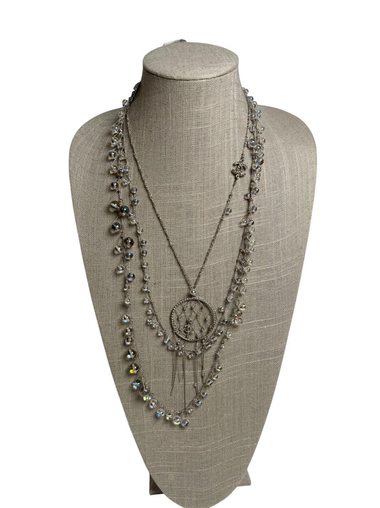 Chanel Crystal Multi-Strand Dreamcatcher CC Necklace Silver T0456