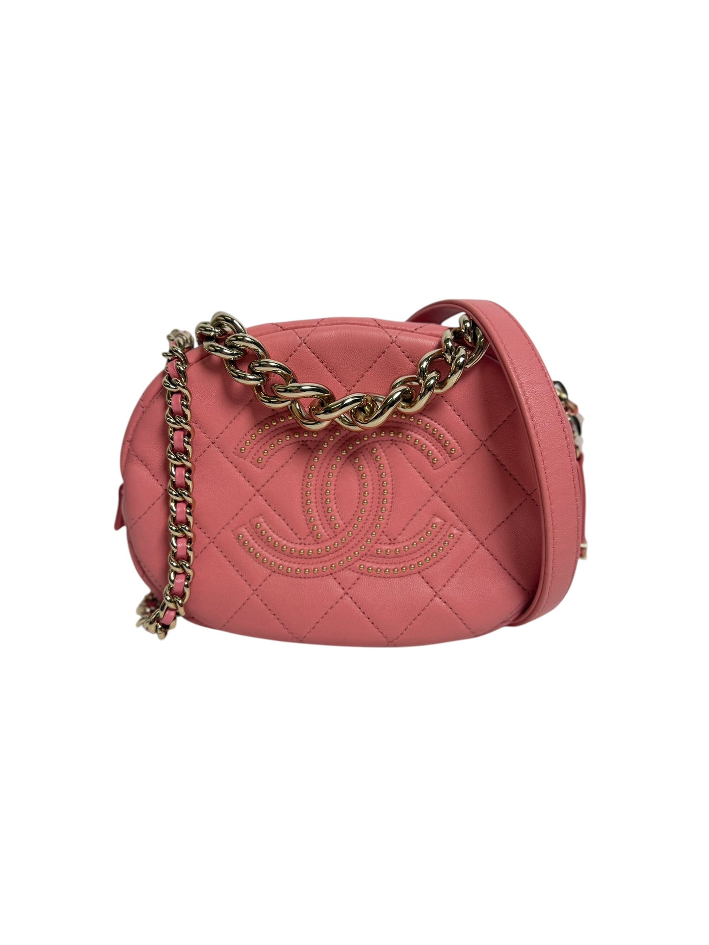 Chanel Pink Quilted Leather CC Logo Chain Crossbody Bag T7535