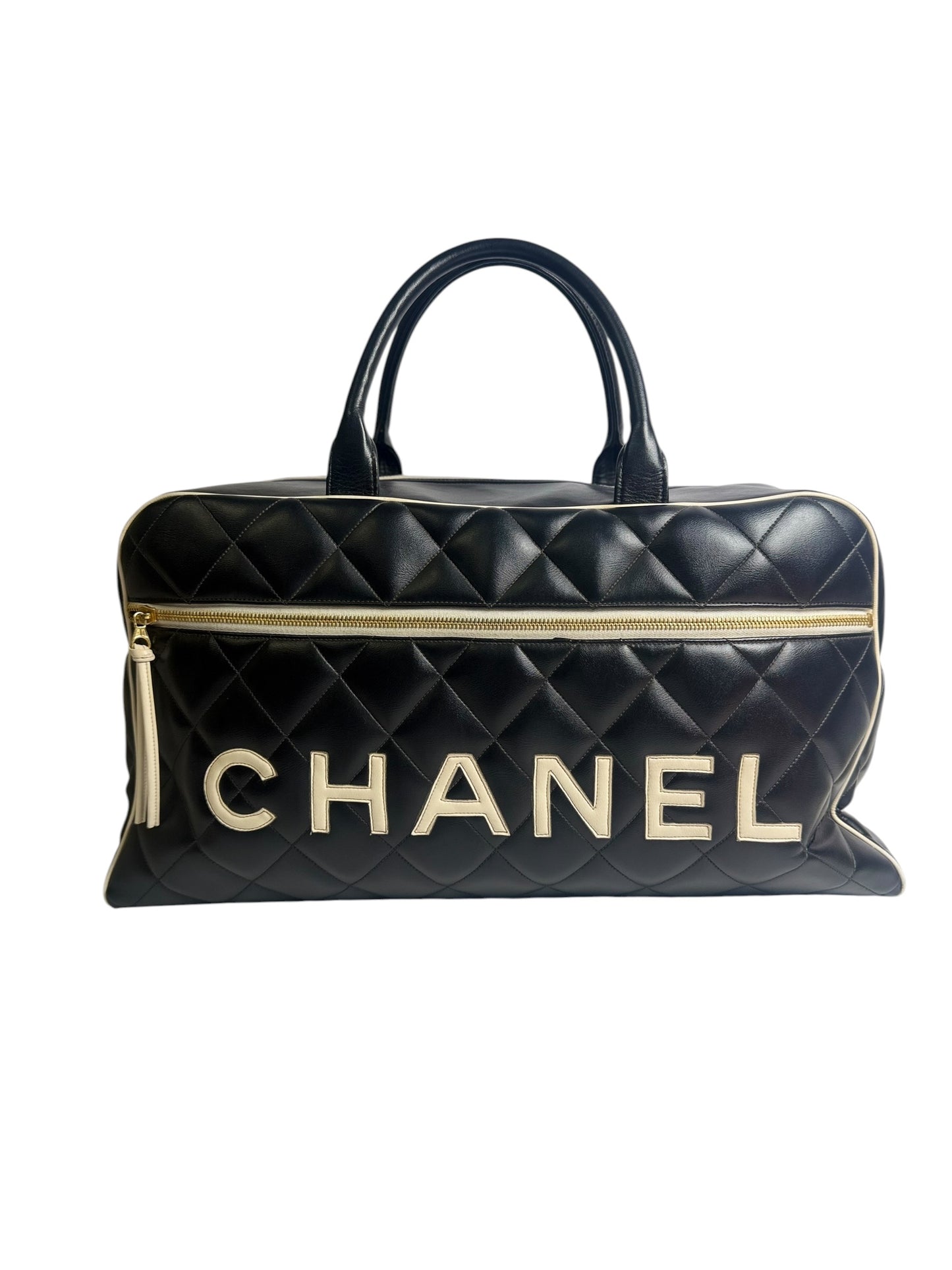 Chanel Quilted Logo Boston Bag Black T8690