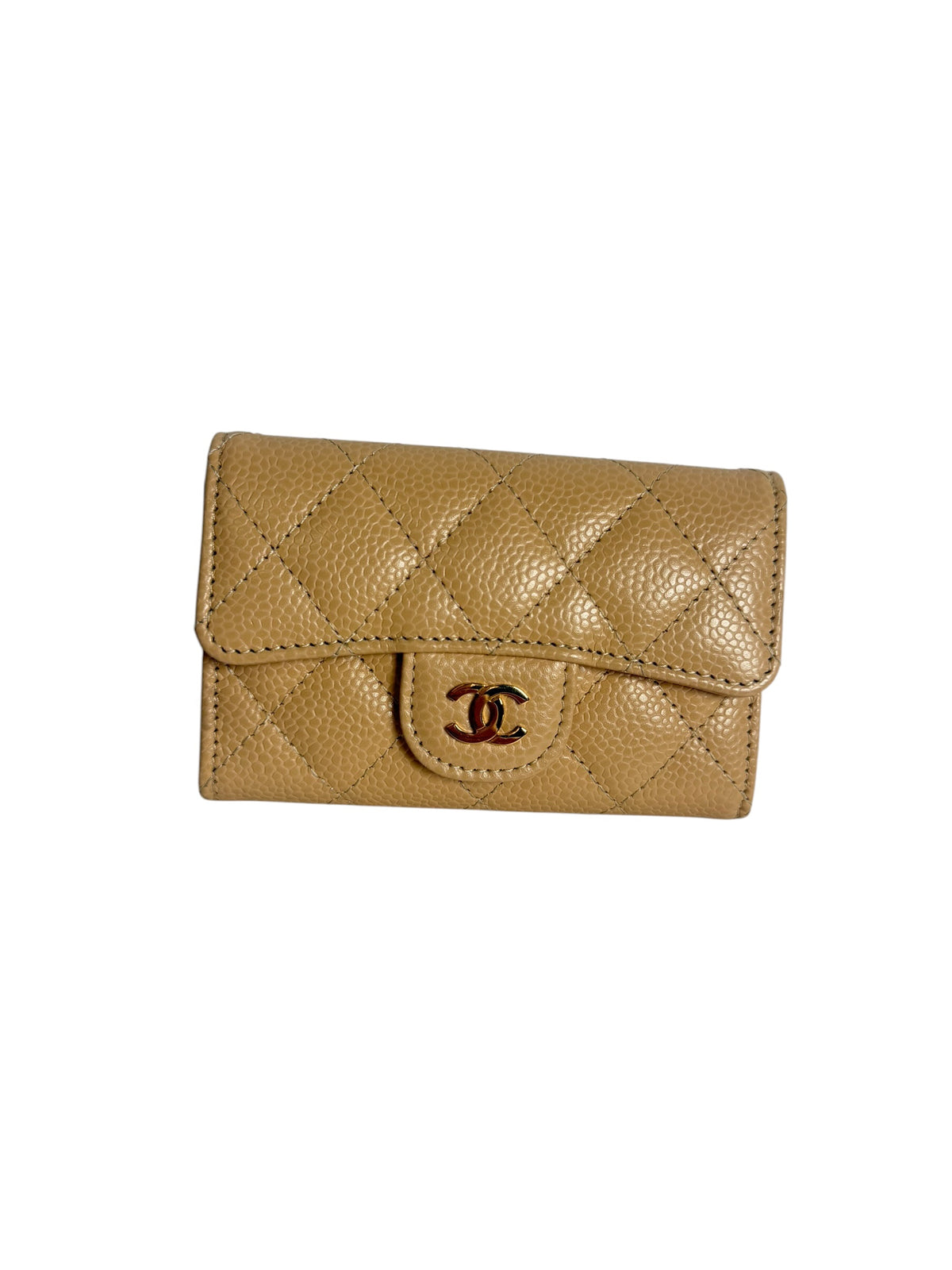 Chanel Beige Quilted Caviar Leather Flap Card Holder T4940