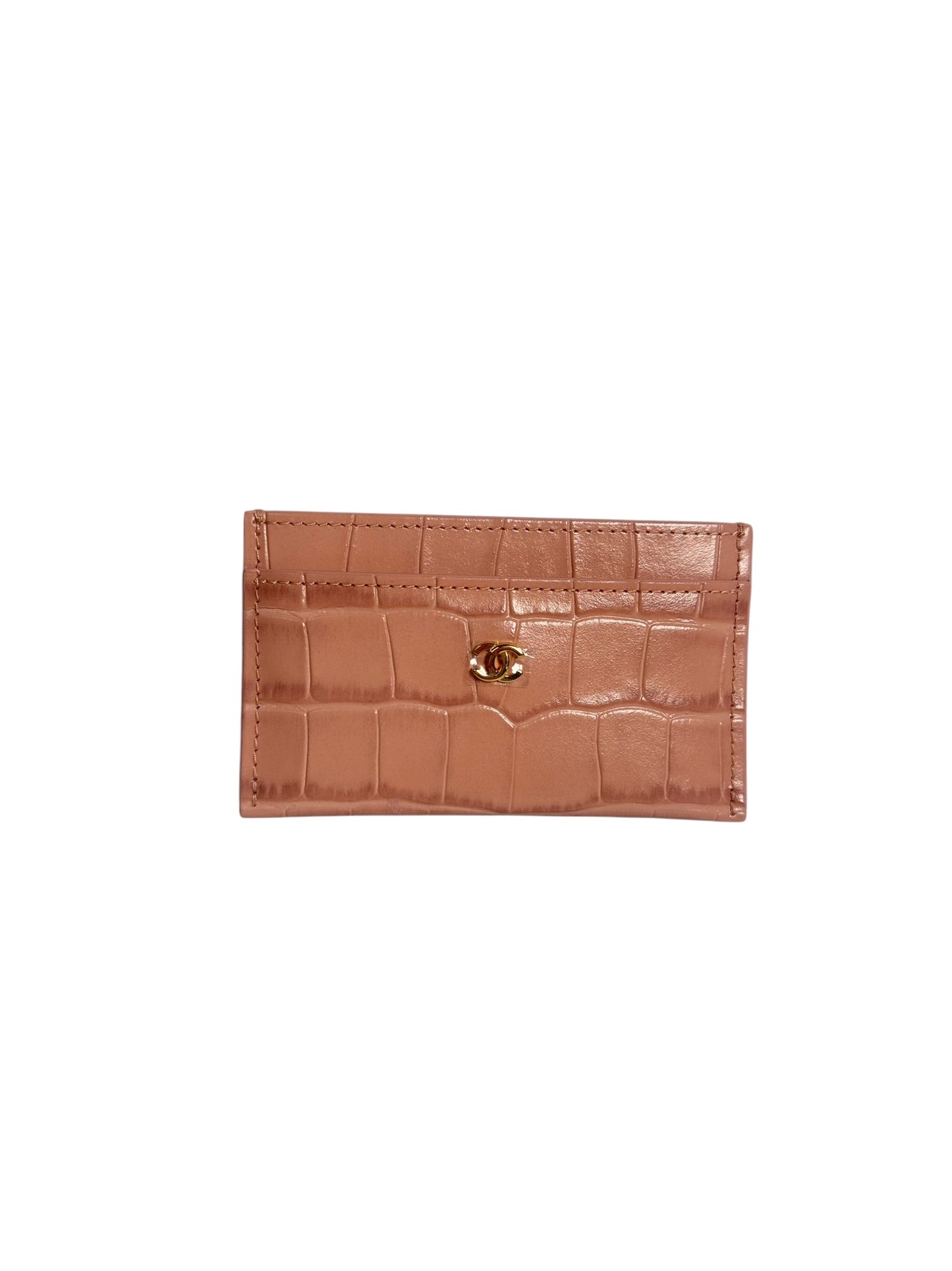 Chanel Croc Embossed Card Holder Pink T8275