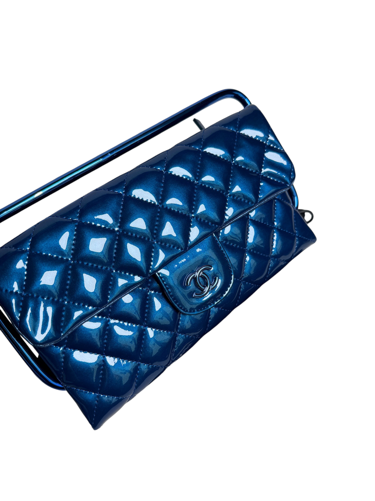 Chanel Metallic Patent Blue Handle T8496