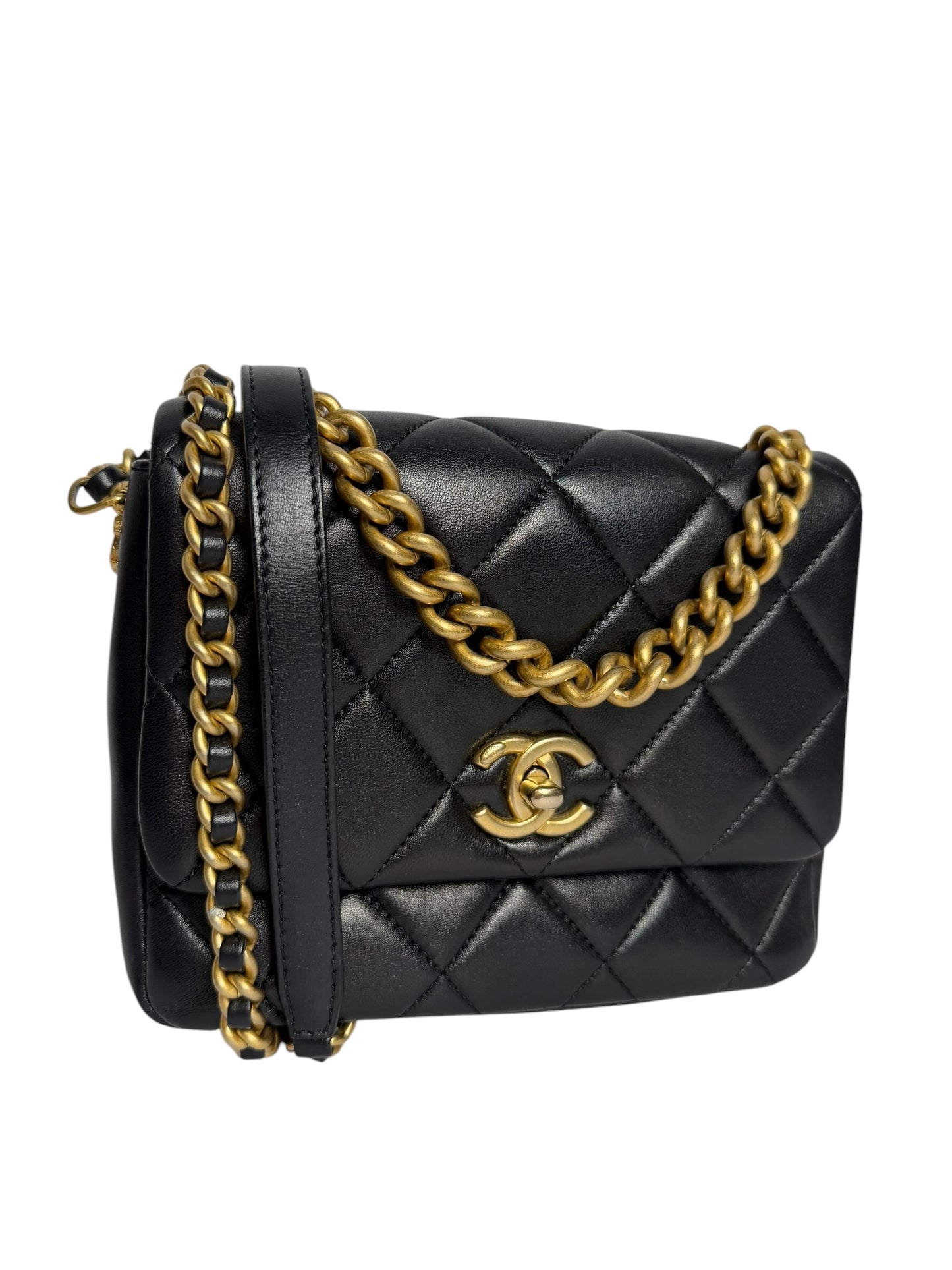 Chanel Black Lambskin Flap Side Logo GHW